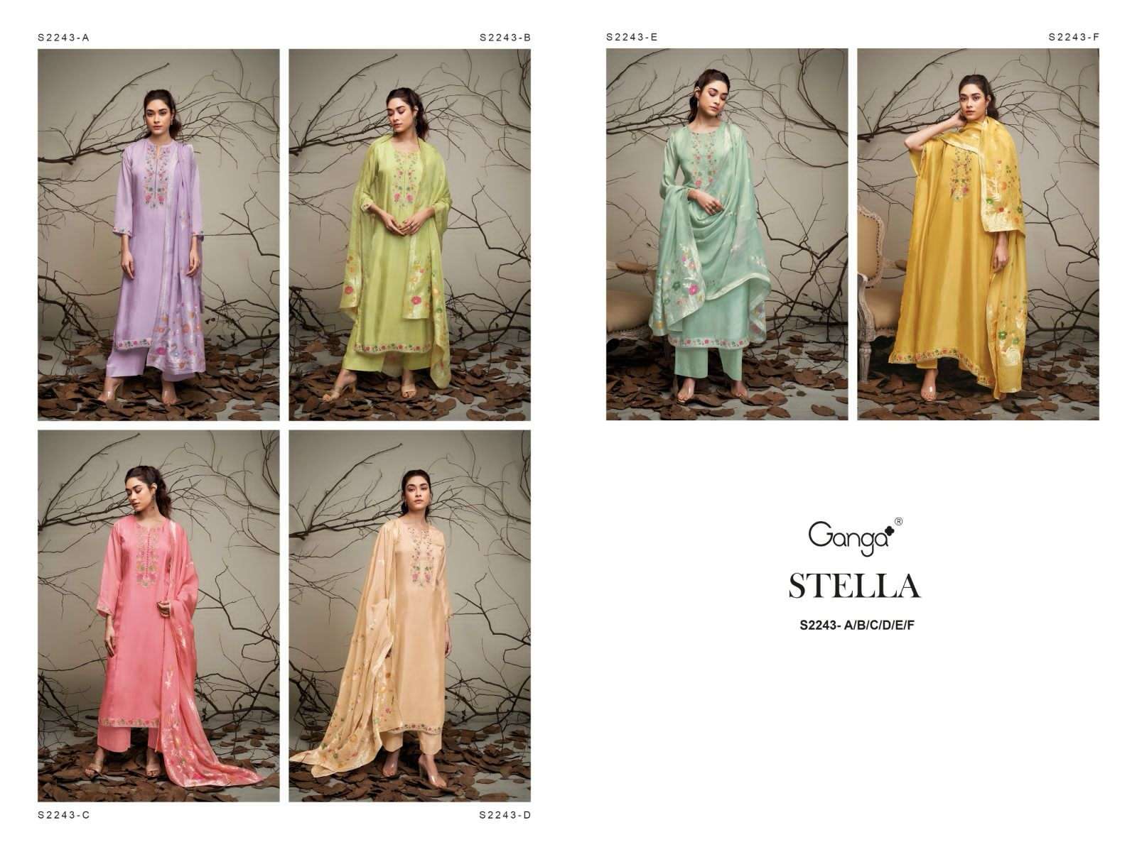 Ganga Presents stella 2243 Colours Silk Embroidery work Salwar Suits Collection At wholesale Price