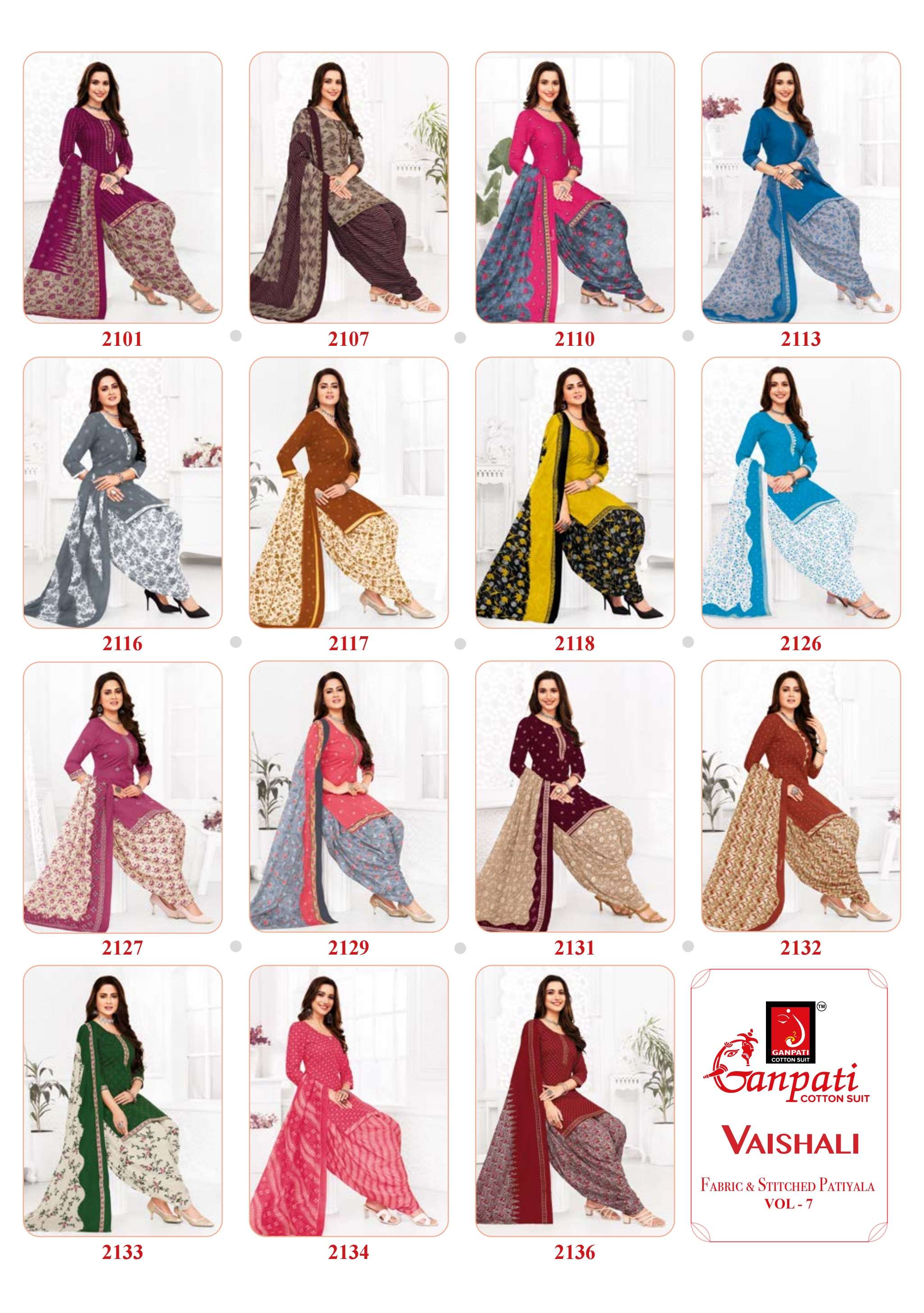 ganpati cotton suits vaishali patiyala vol-7 series patiyala cotton stitched salwar kameez wholesaler surat gujarat