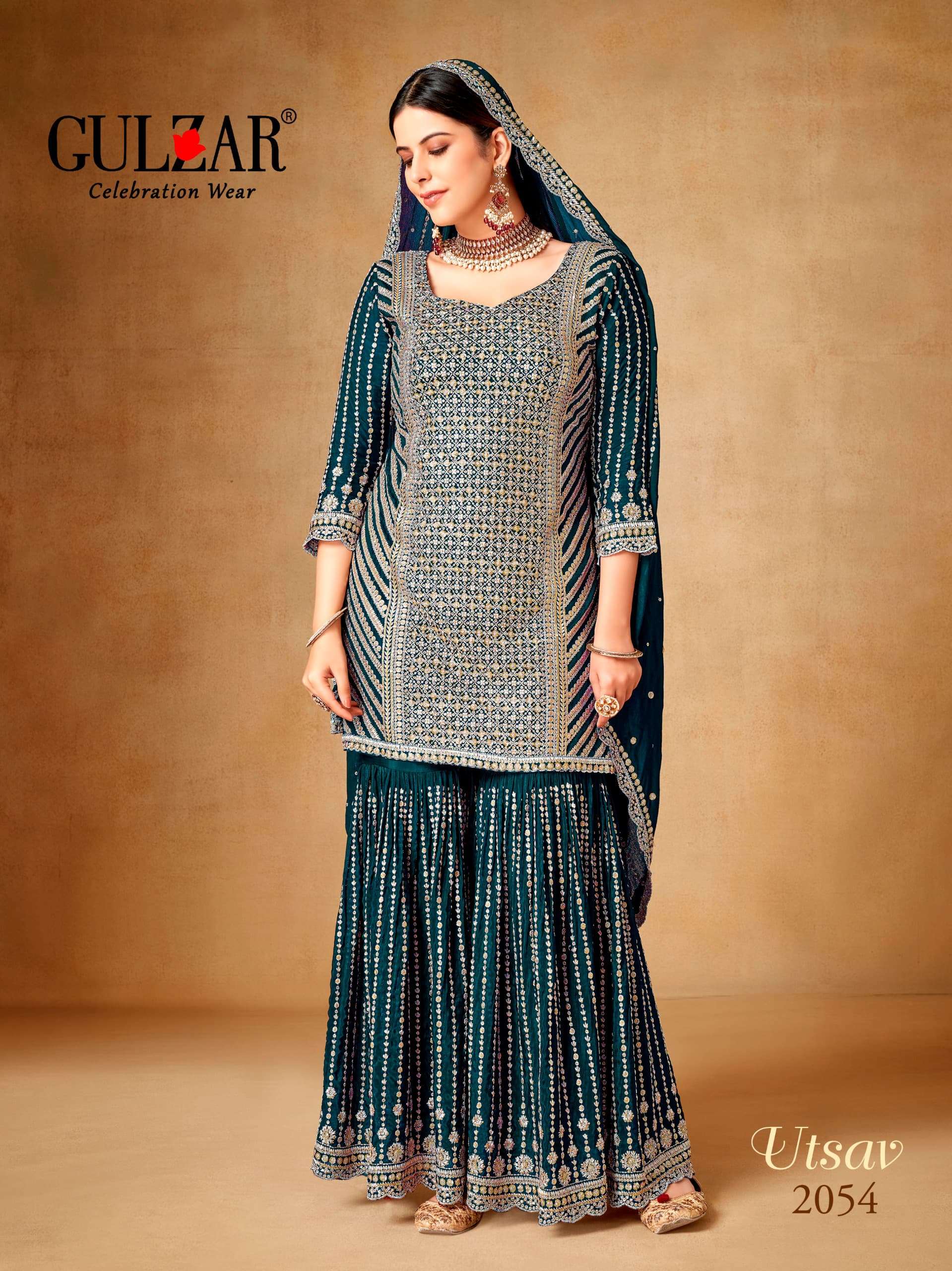 gulzar utsav 2051-2054 series designer wedding wear sharara salwar suit wholesaler surat gujarat