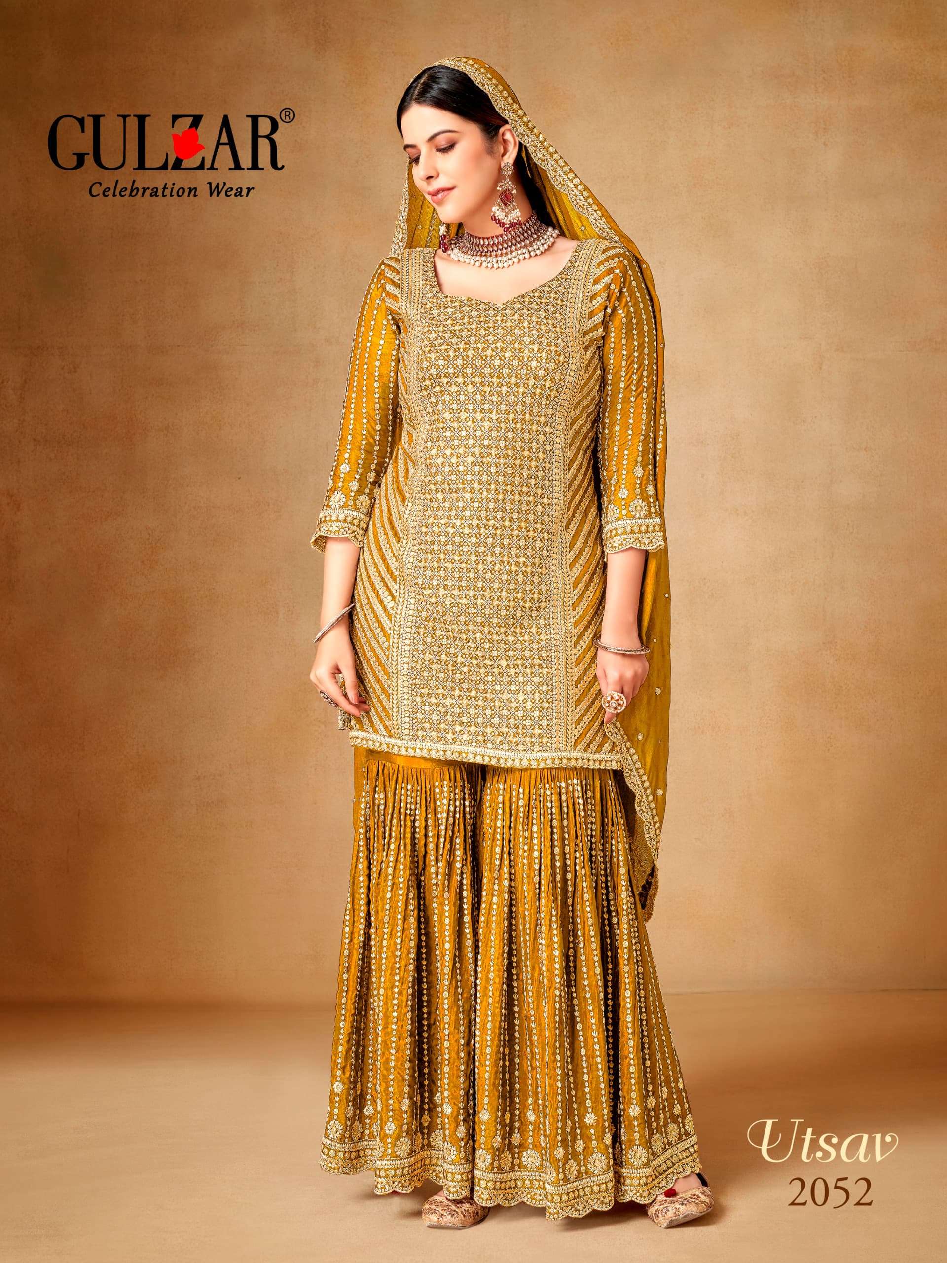 gulzar utsav 2051-2054 series designer wedding wear sharara salwar suit wholesaler surat gujarat