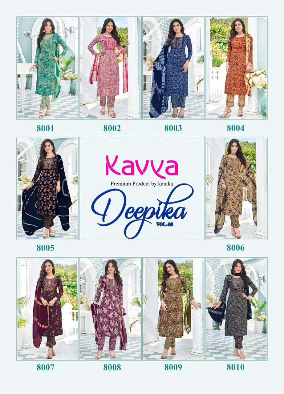 kavya deepika vol-8 8001-8010 series latest designer kurti set at wholesaler rate surat gujarat