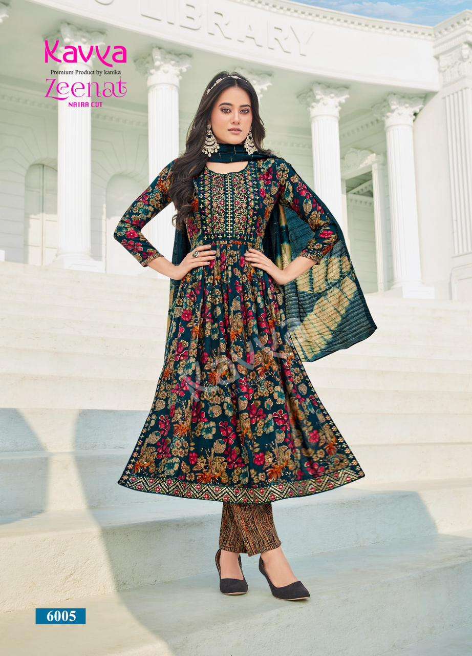 kavya zeenat vol-6 6001-6010 series latest designer nayra cut kurti set at wholesaler price surat gujarat