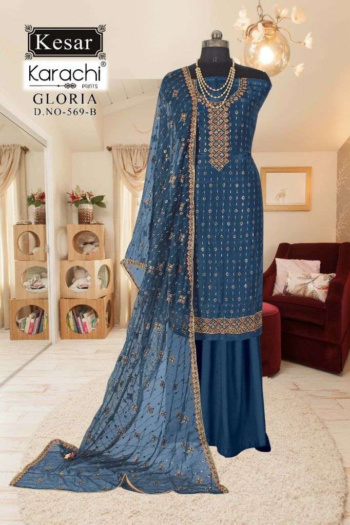 Kesar gloria 569 colours fancy designer salwar suits collection at wholesale rates