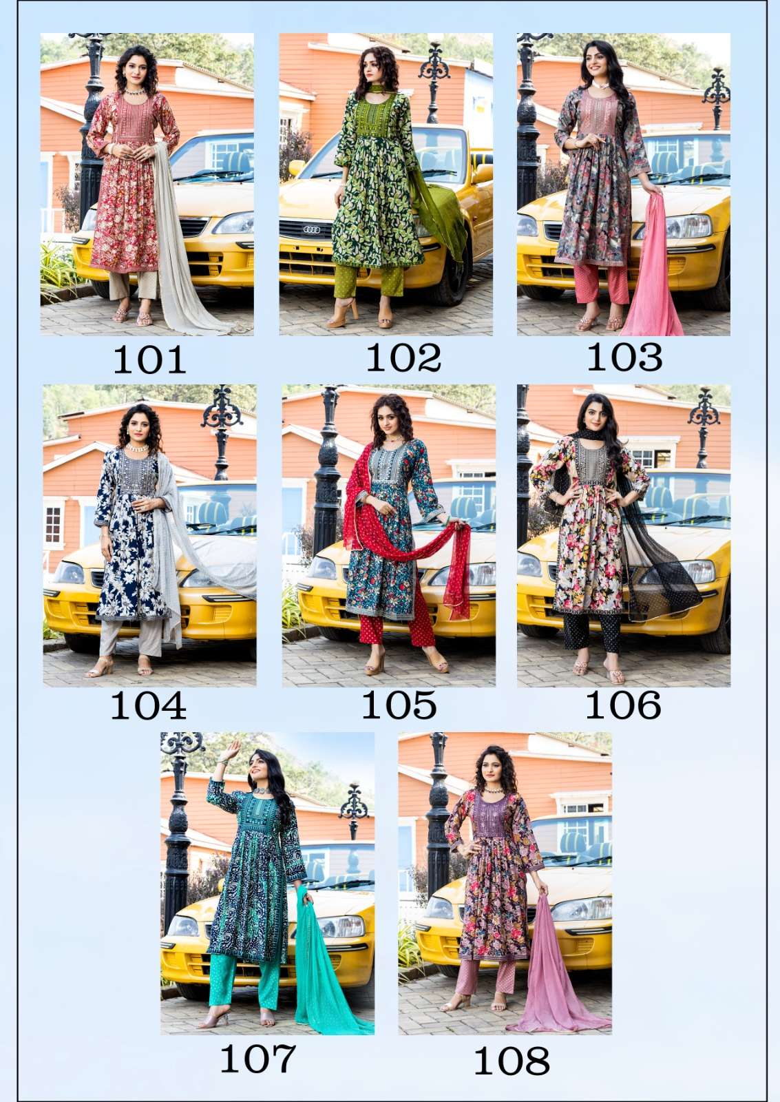 master block buster 1001-108 series rayon designer festive wear nayra cut kurti set ar wholesaler rate  india gujarat