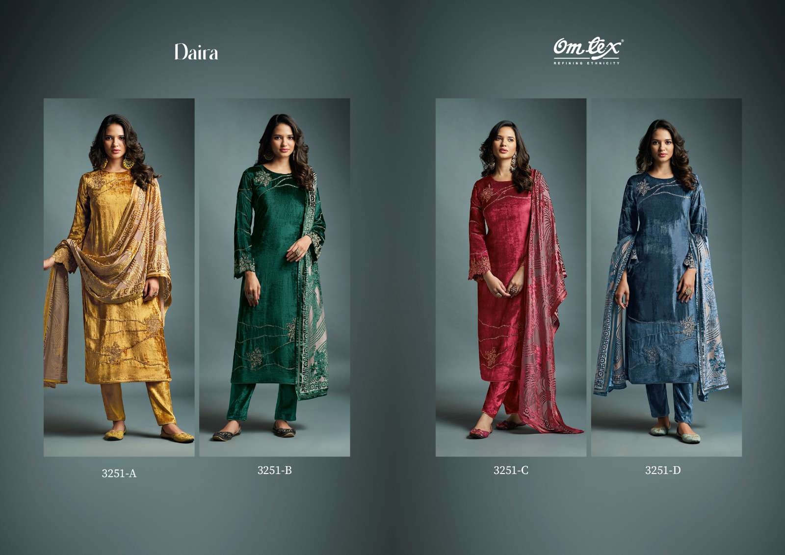 om tex daira 3251 colour series latest designer wedding wear muslin salwar kameez wholesale price surat