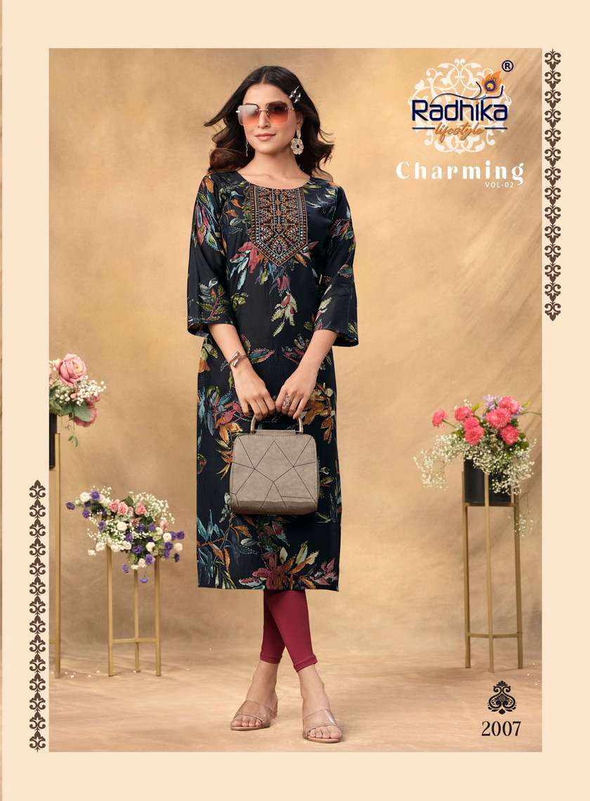 radhika lifestyle charming vol-2 2001-2008 series designer trending kurti set wholesaler surat gujarat