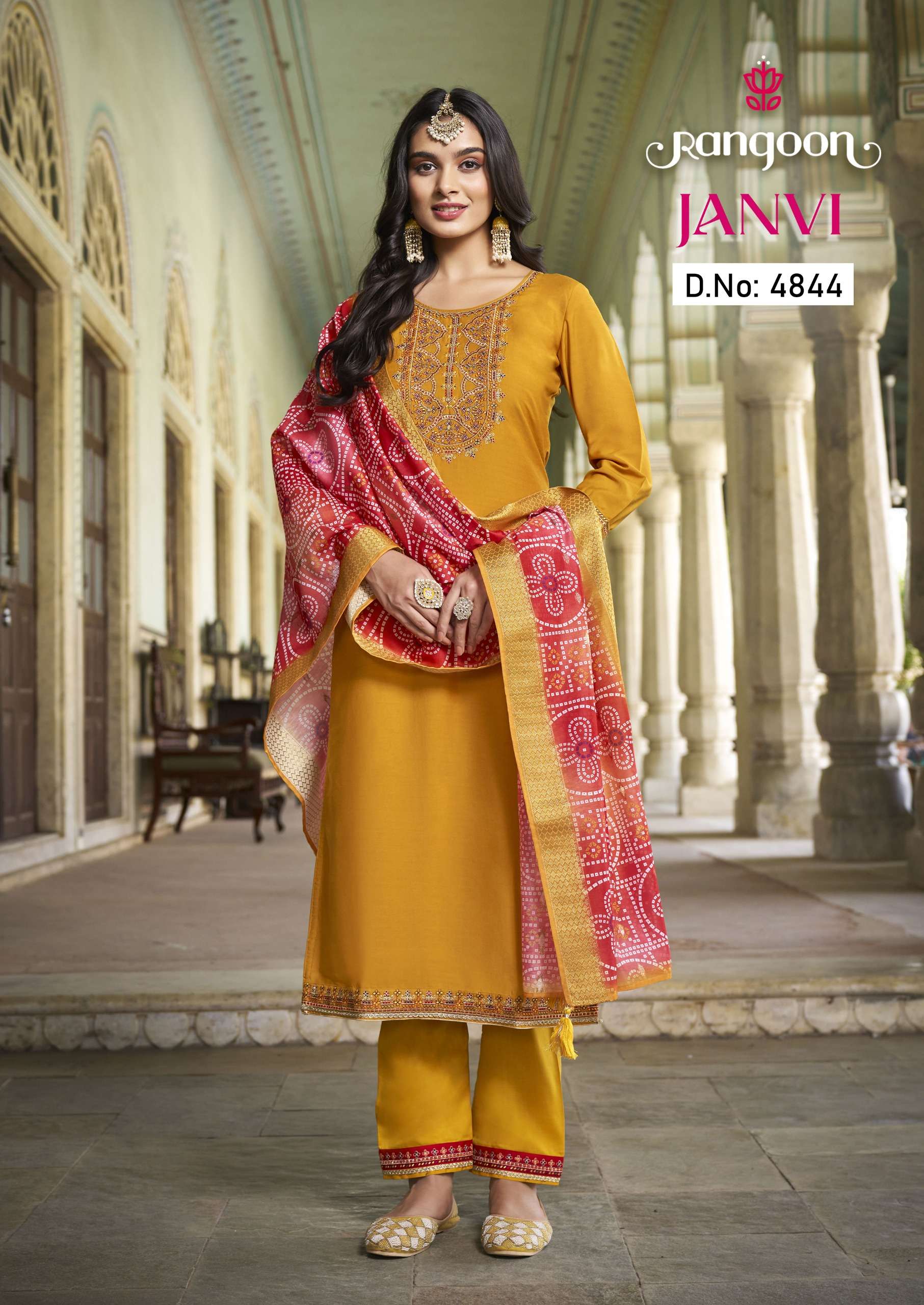 rangoon janvi 4841-4844 series latest designer wear kurti wholesaler surat gujarat