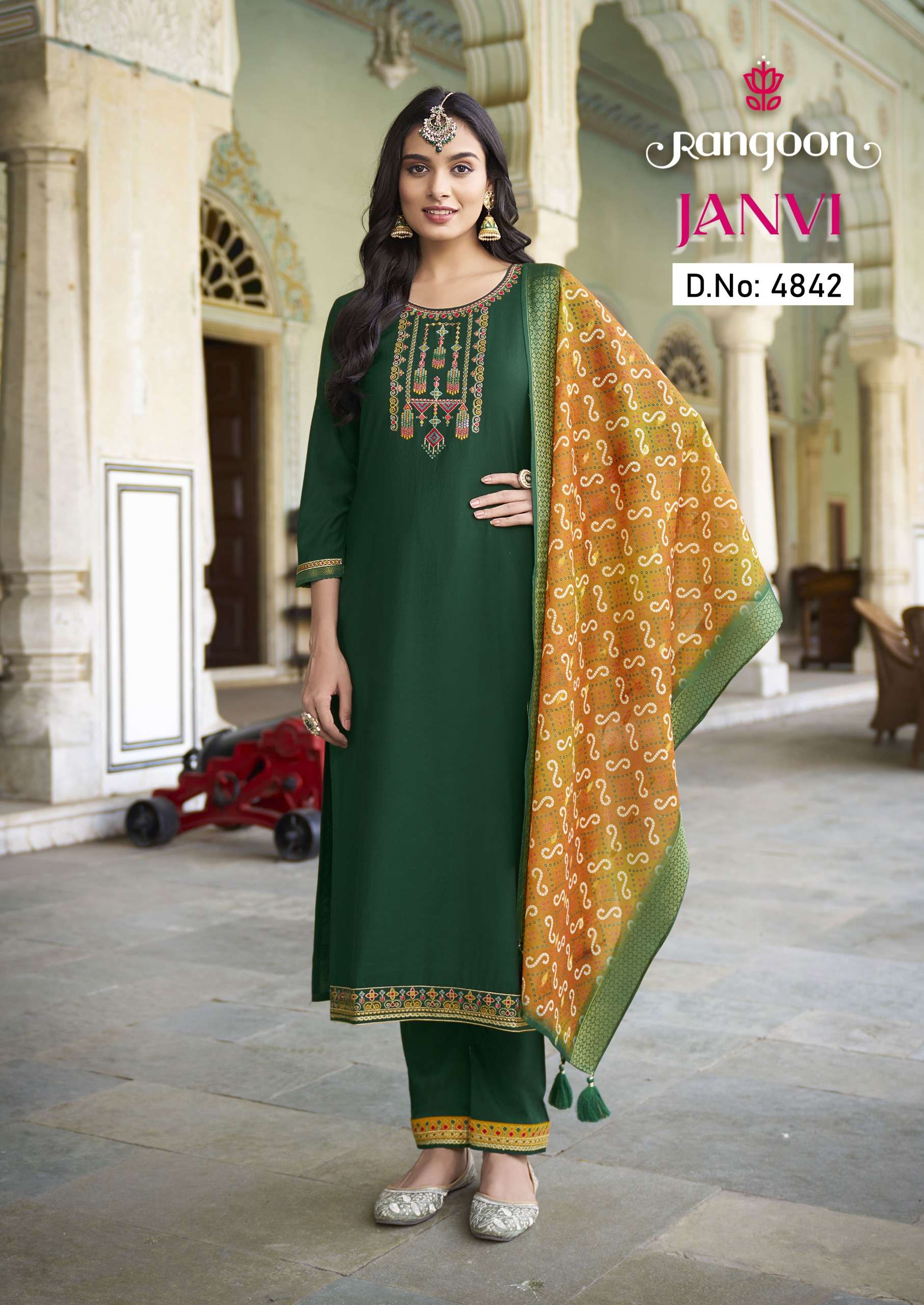 rangoon janvi 4841-4844 series latest designer wear kurti wholesaler surat gujarat