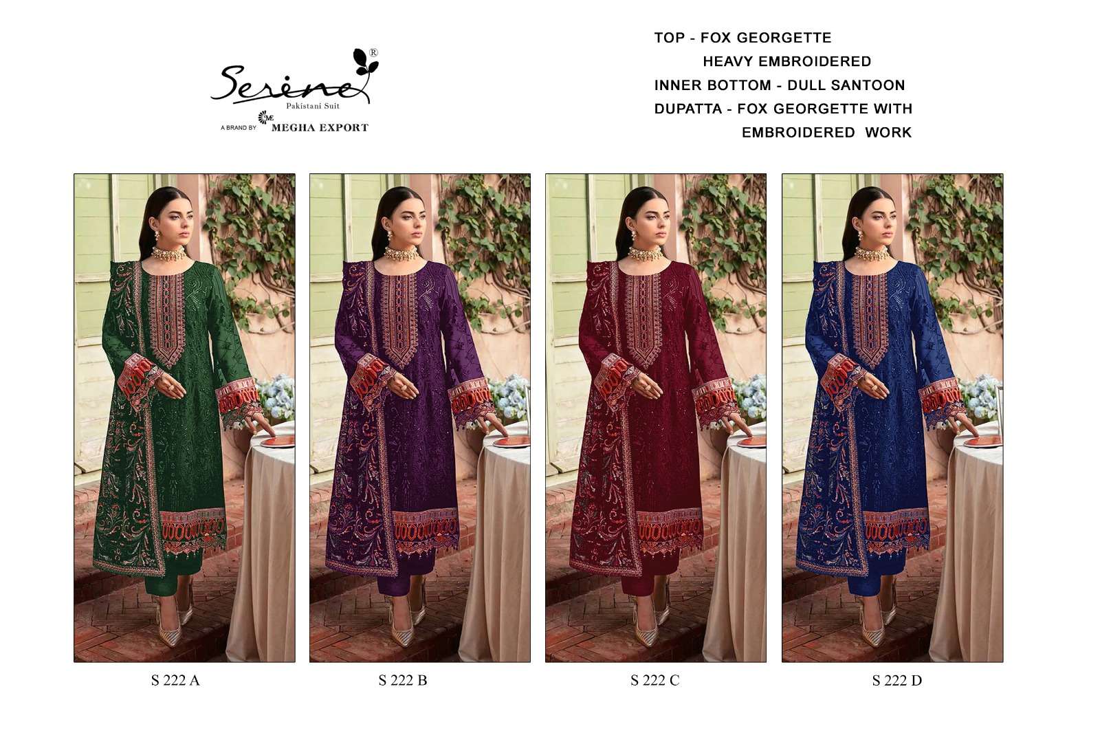 serine 222 colours designer party wear embroidered pakistani salwar kameez wholesaler surat