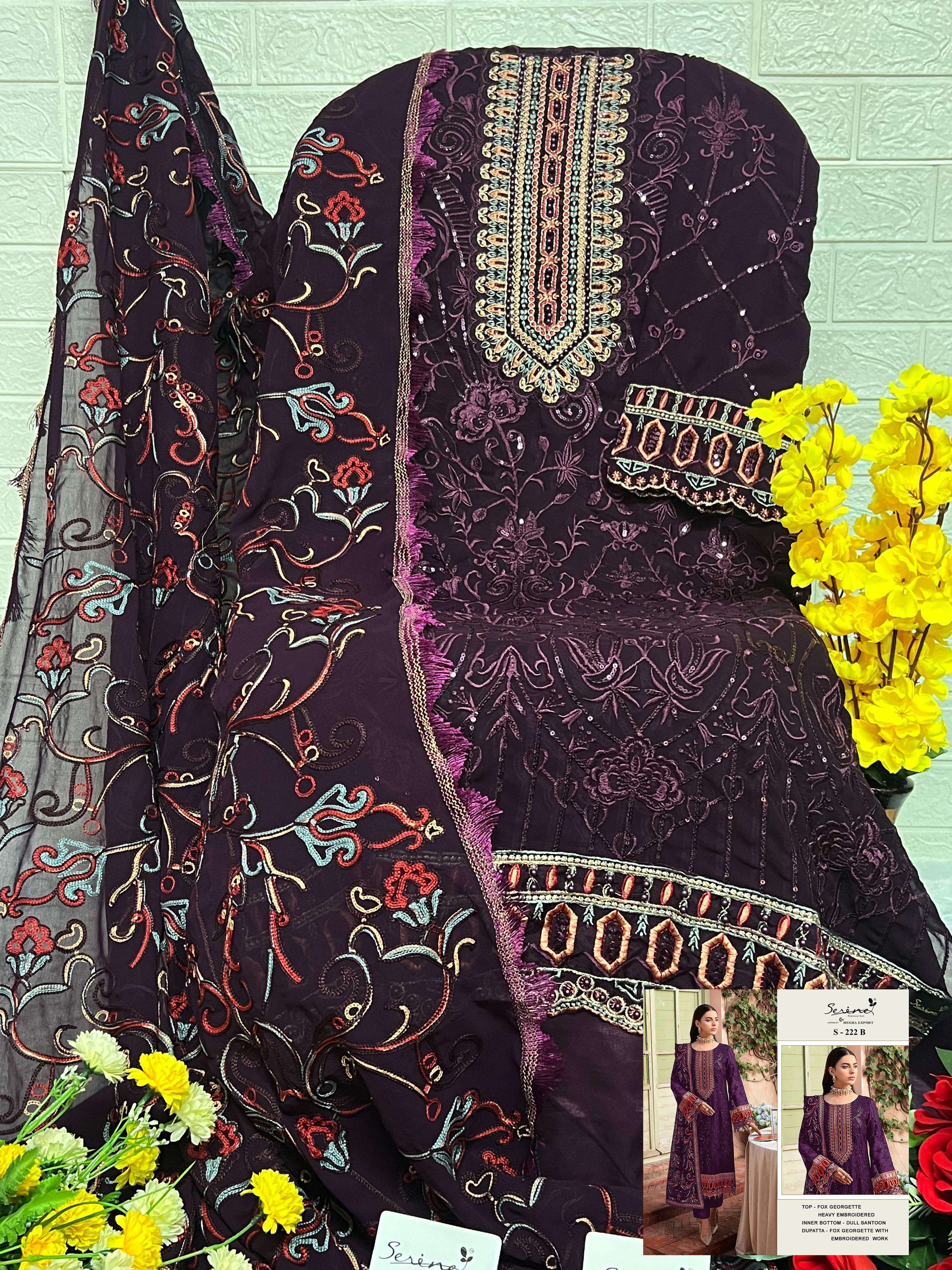 serine 222 colours designer party wear embroidered pakistani salwar kameez wholesaler surat