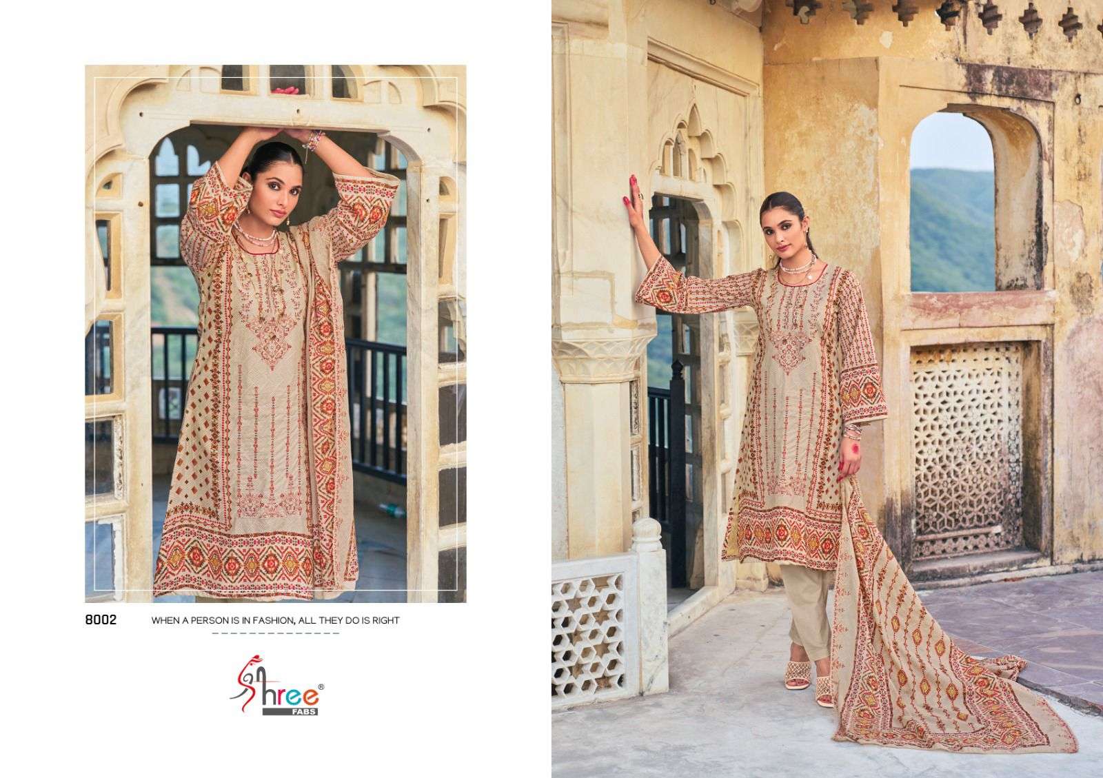 shree fabs bin saeed lawn vol-8 8001-8003 series designer wedding wear pakistani suit wholesaler surat gujarat