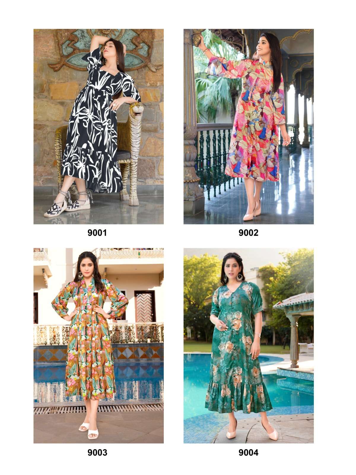 v. raaji gerua 9001-9004 series latest western daily wear short top kurti wholesaler surat gujarat
