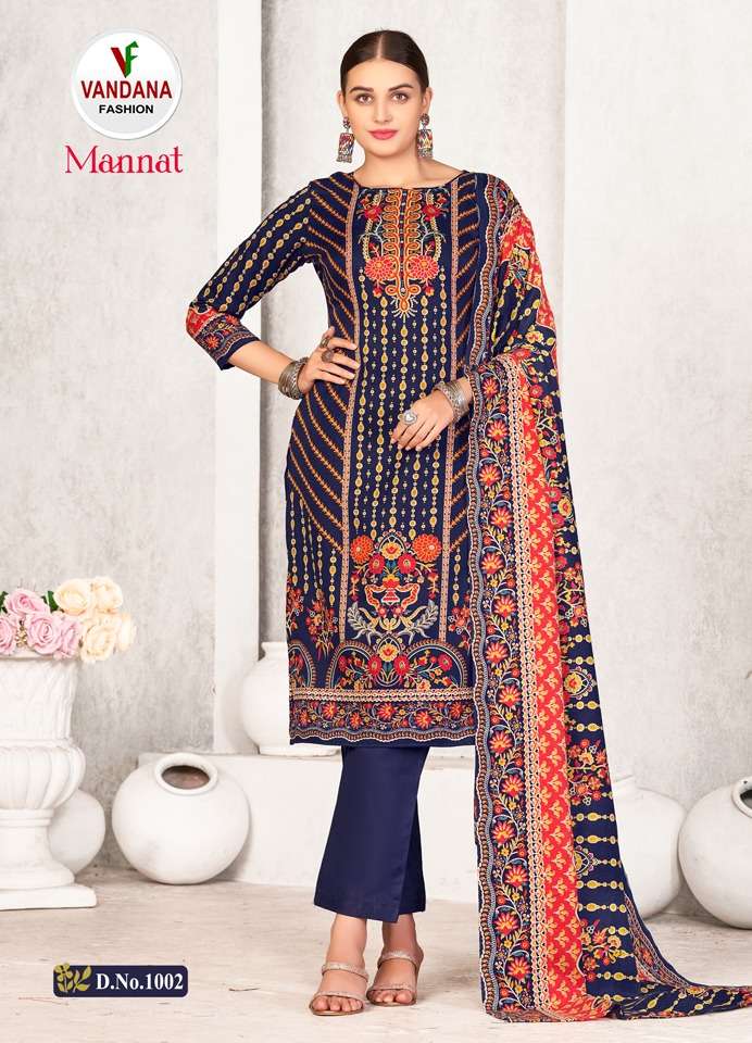 vandana fashion mannat 1001-1008 series latest straight cut salwar kameez wholesaler surat gujarat