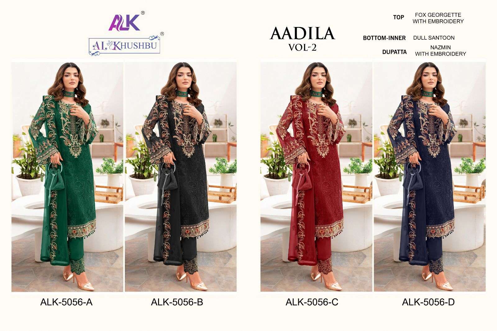 al khushbu aadila vol-2 5056 colour hit series designer pakistani salwar kameez wholesaler surat gujarat