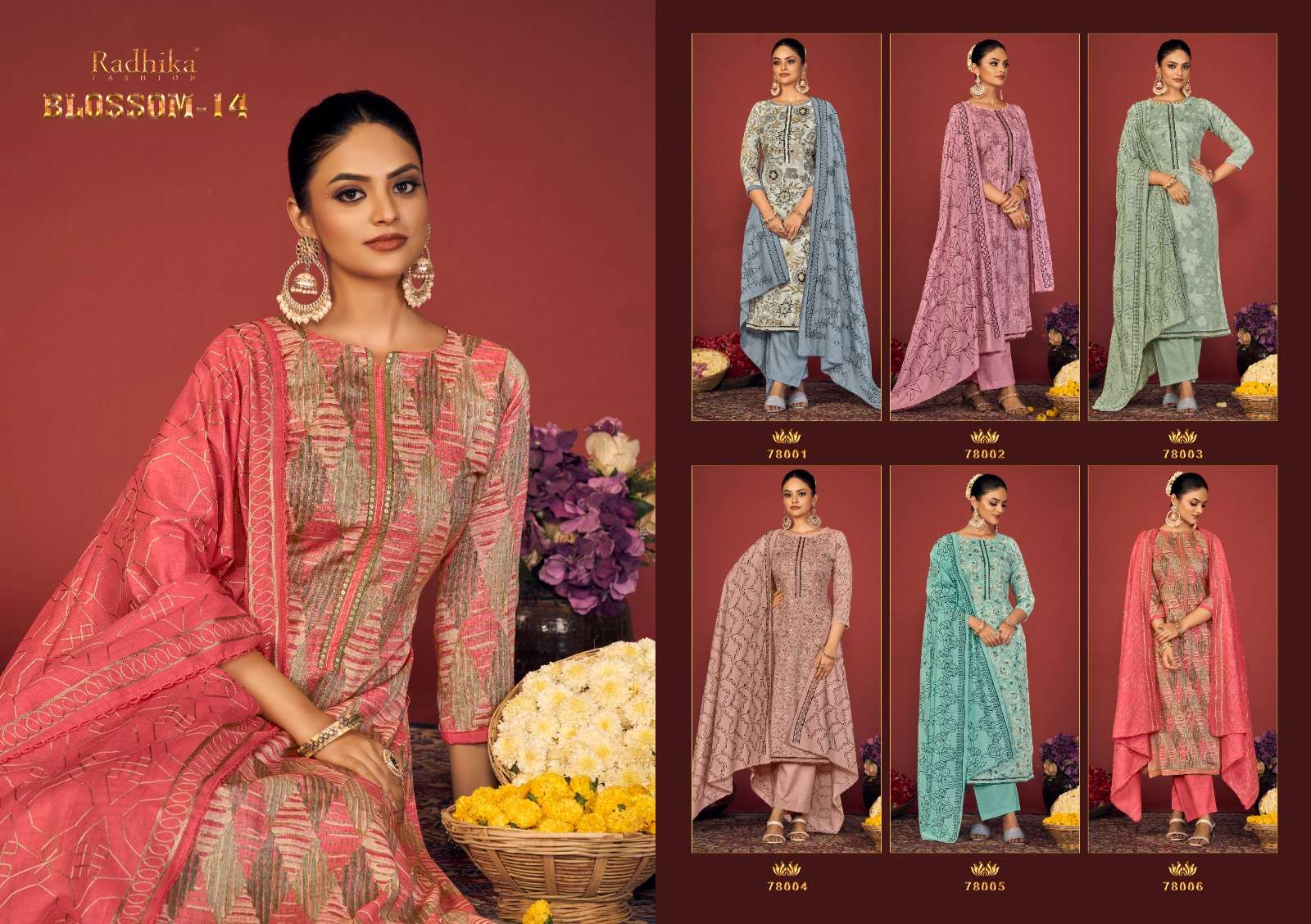 azara blossom-14 78001-78006 series latest designer salwar kameez wholesaler surat gujarat