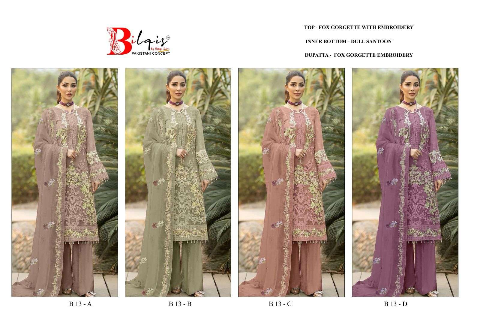 bilqis b-13 colours faux georgette heavy embroidered wholesale price surat