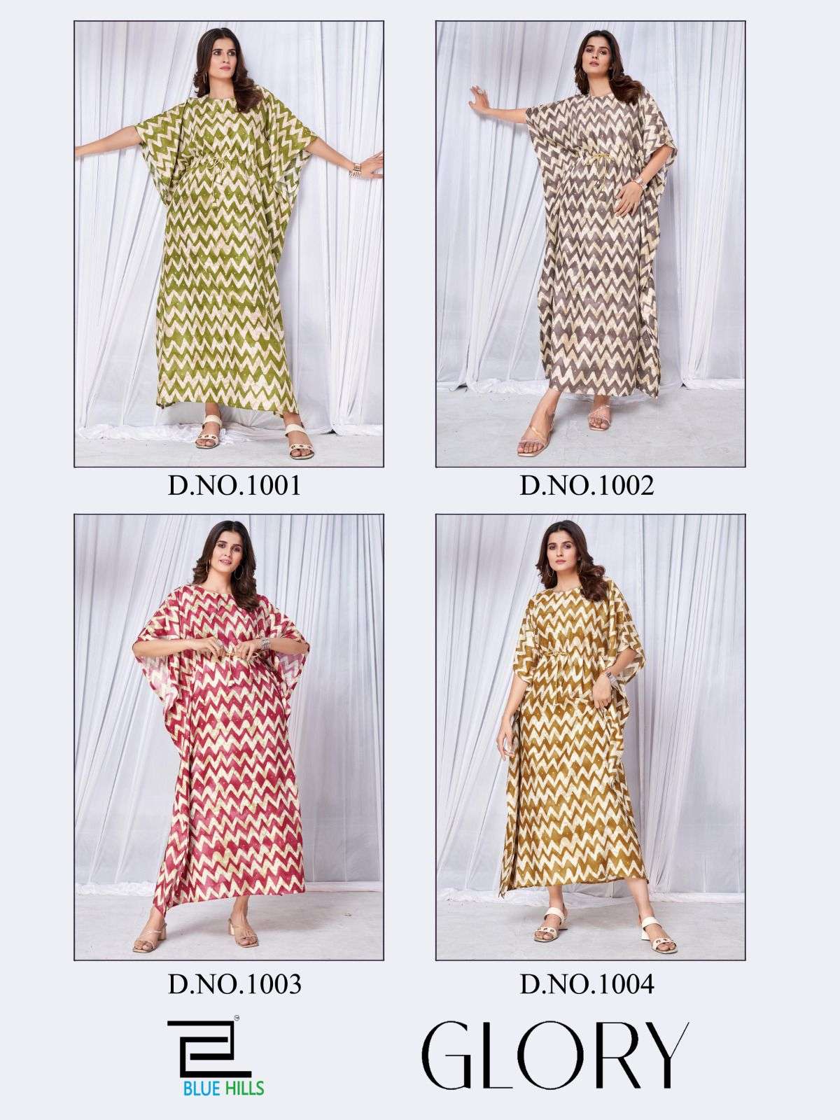 bluehills glory 1001-1004 series designer latest fancy faftan kurti wholesaler surat gujarat