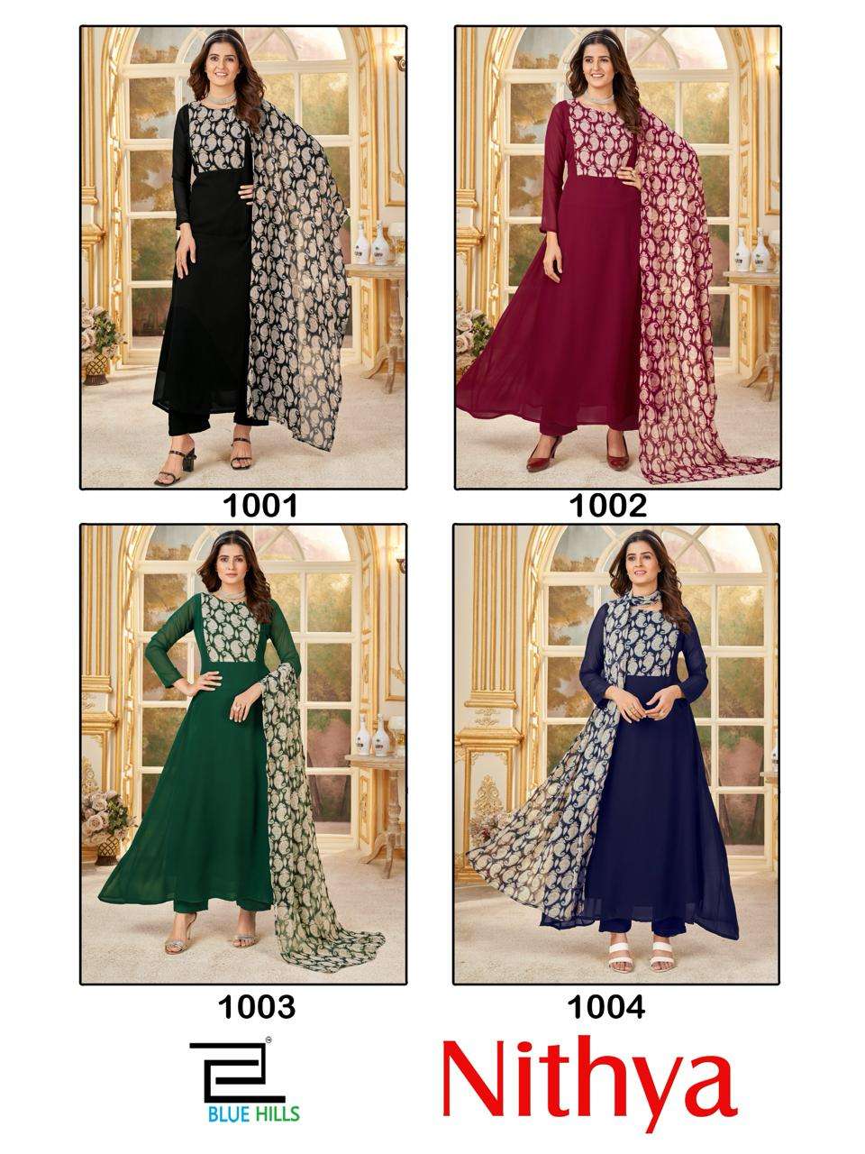 bluehills nithya 1001-1004 series designer latest fancy kurti wholesaler surat gujarat