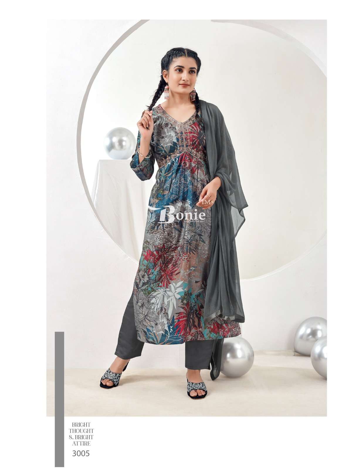 bonie aahana vol-3 3001-3006 series latest designer alia cut printed kurti set wholesaler surat gujarat