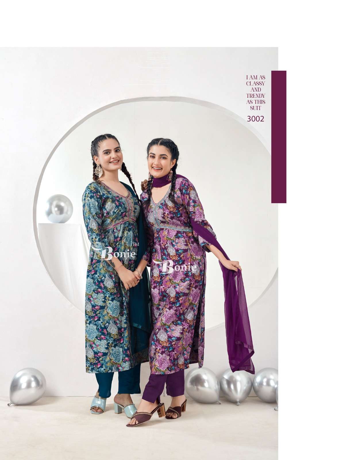 bonie aahana vol-3 3001-3006 series latest designer alia cut printed kurti set wholesaler surat gujarat