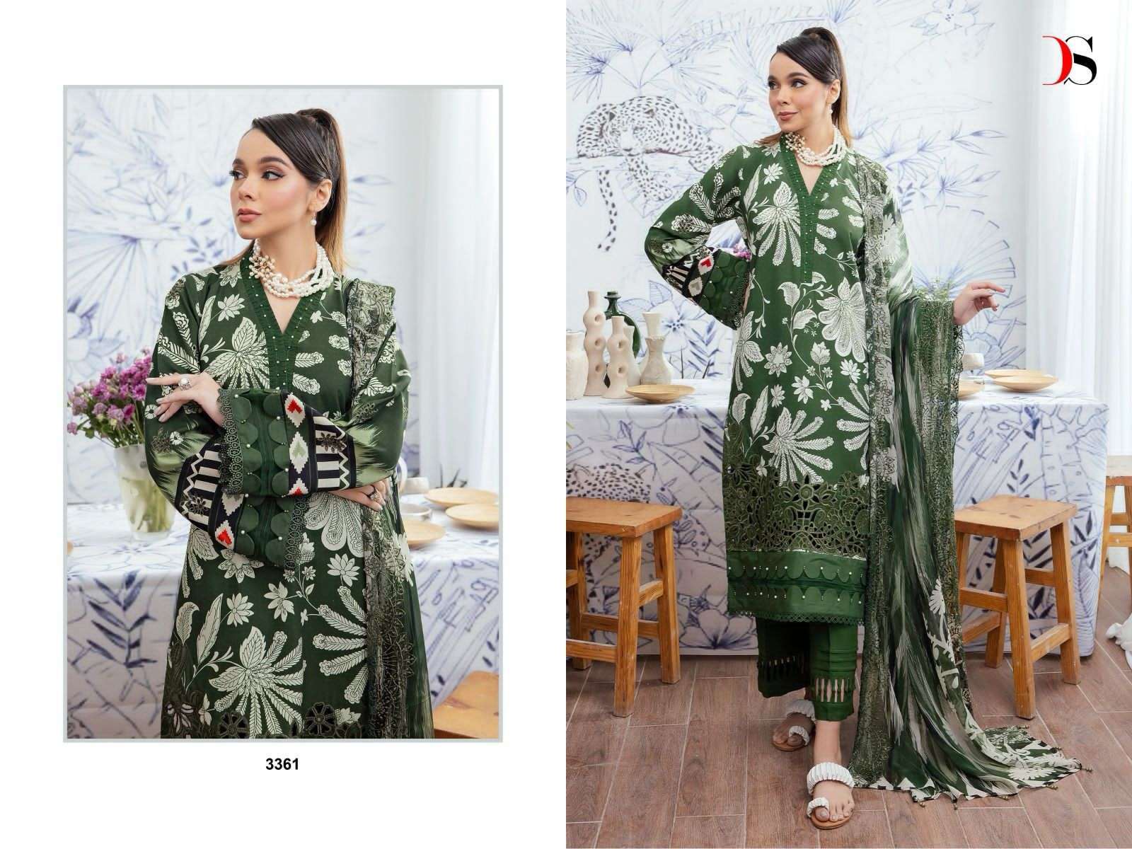 deepsy suits nureh gardenia-24 3361-3368 series cotton designer pakistani suits with chiffon dupatta wholesale collection