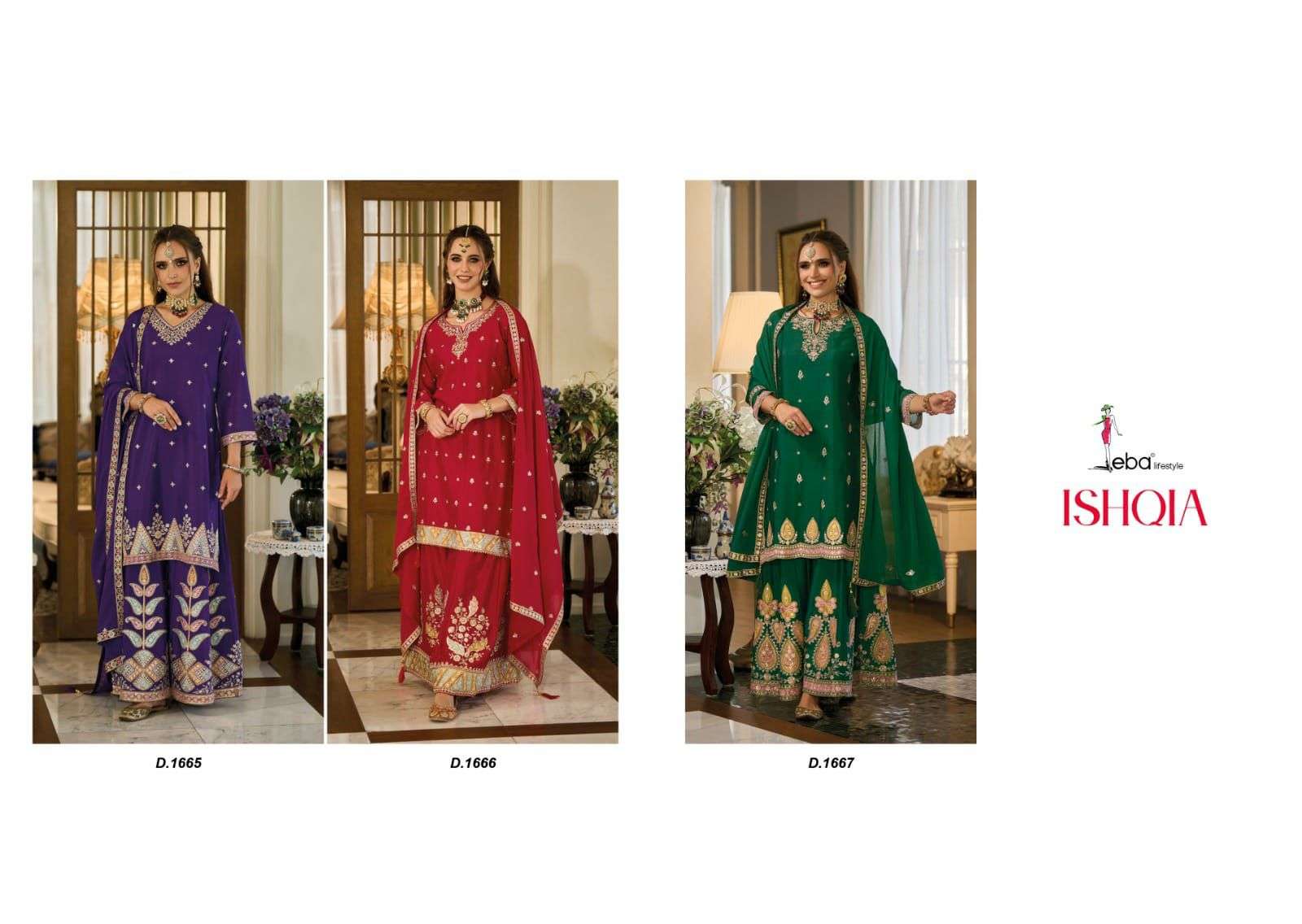 eba lifestyle ishqia 1665-1667 series latest designer readymade salwar kameez wholesaler surat gujarat