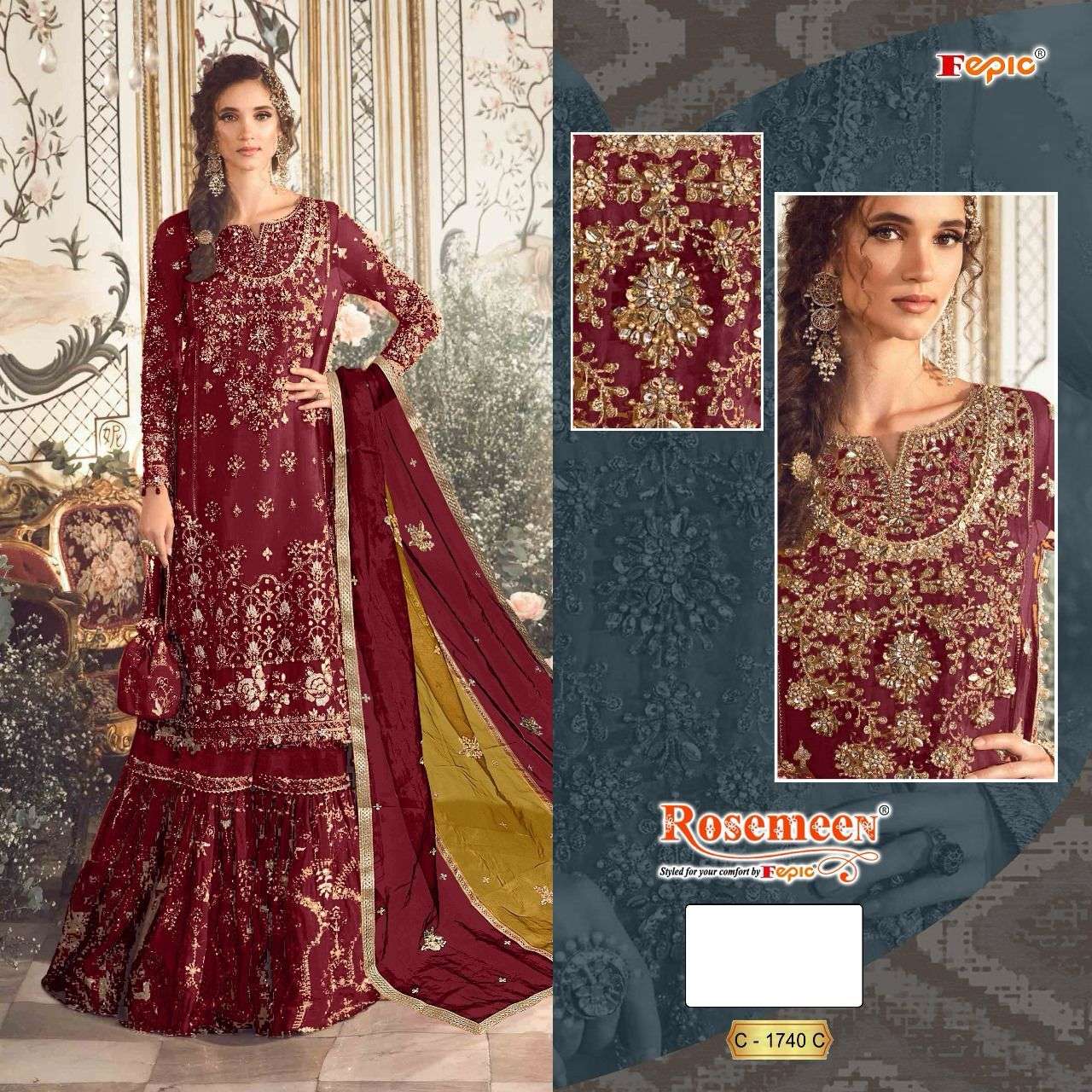  fepic 1740 colours designer organza hand work salwar suits pakistani catalogue wholesale dealer india  