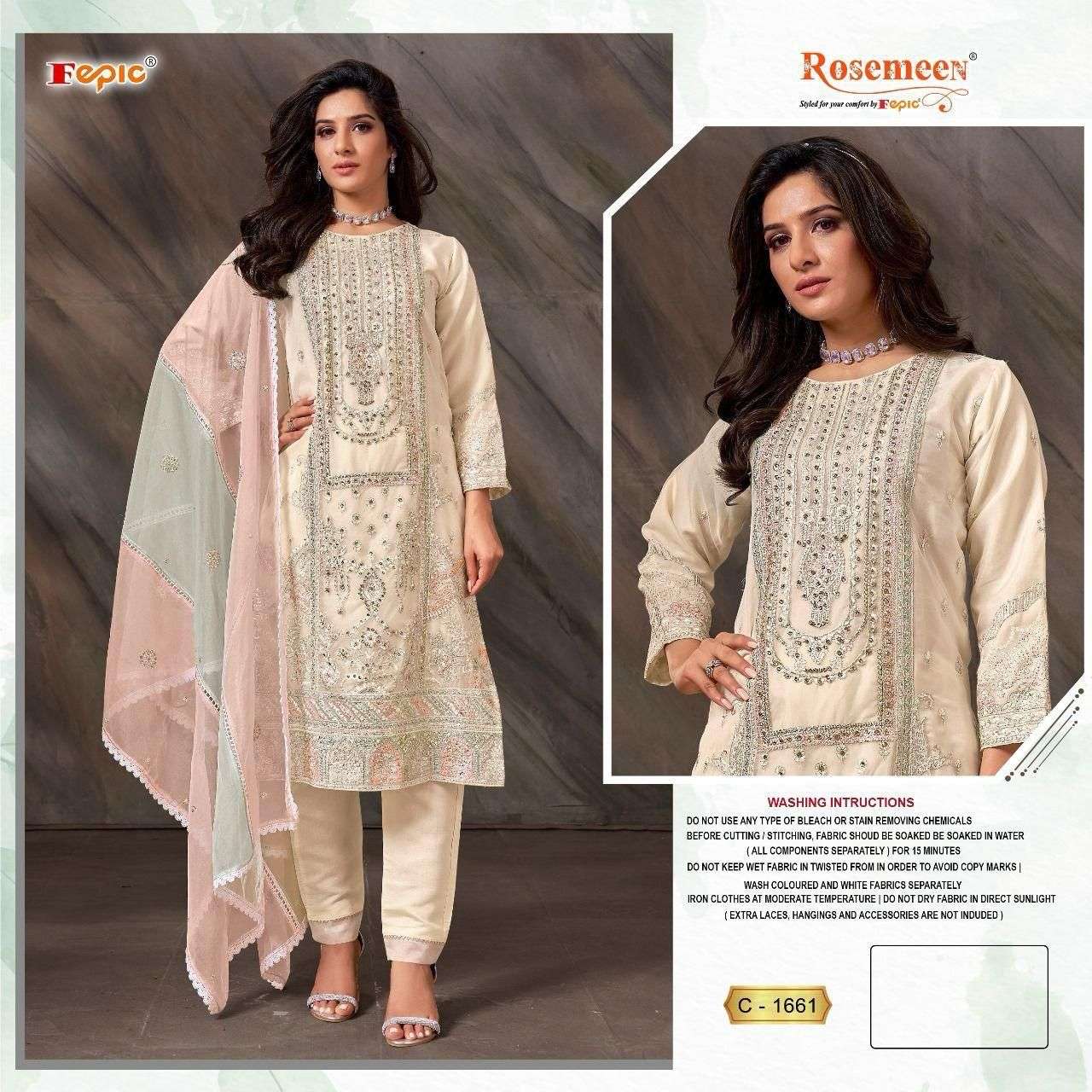 fepic rosmeen c 1661 colours exclusive party wear organza pakistani suits online dealer surat 