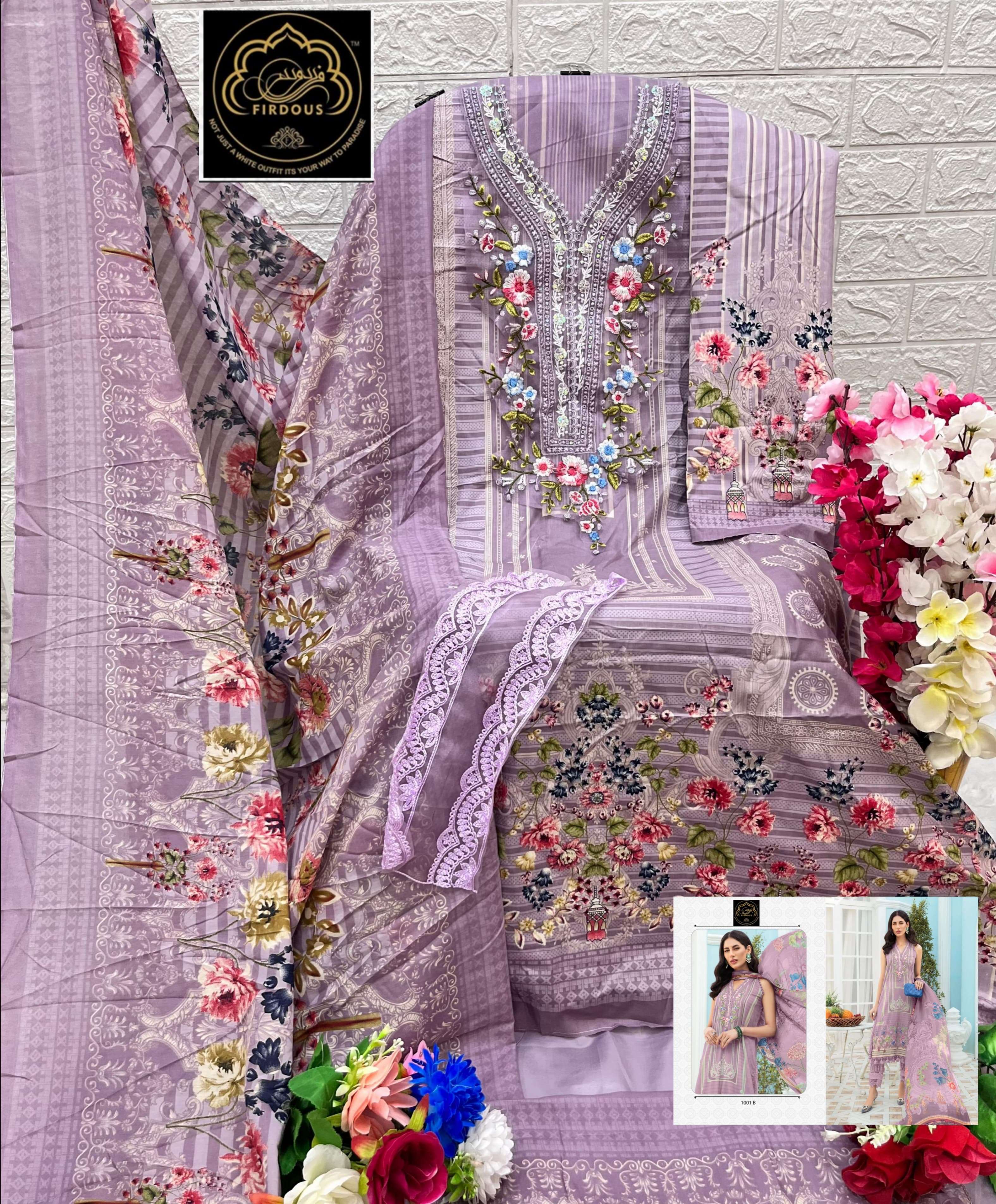 firdous maria b vol-1 1001 colour series latest designer party wear chiffon dupatta pakistani salwar suit with cotton dupatta wholesale price surat