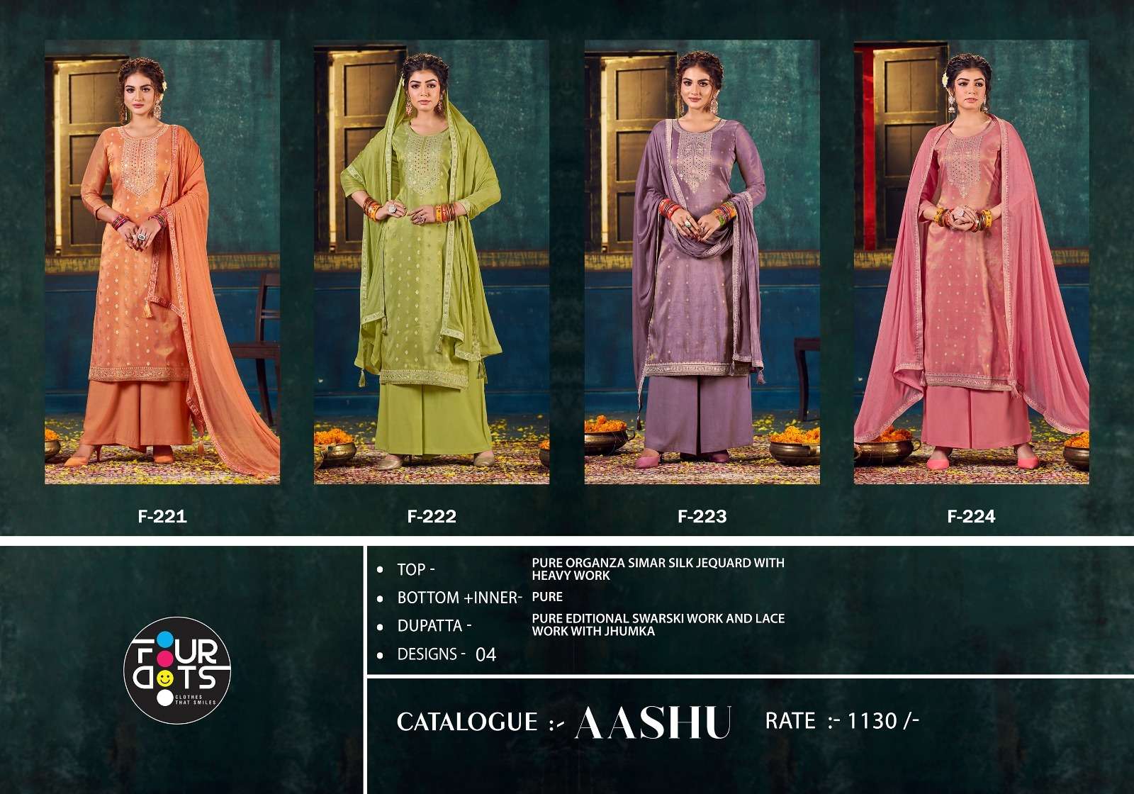fourdots aashu 221-224 series designer pakistani salwar kameez wholesaler surat gujarat