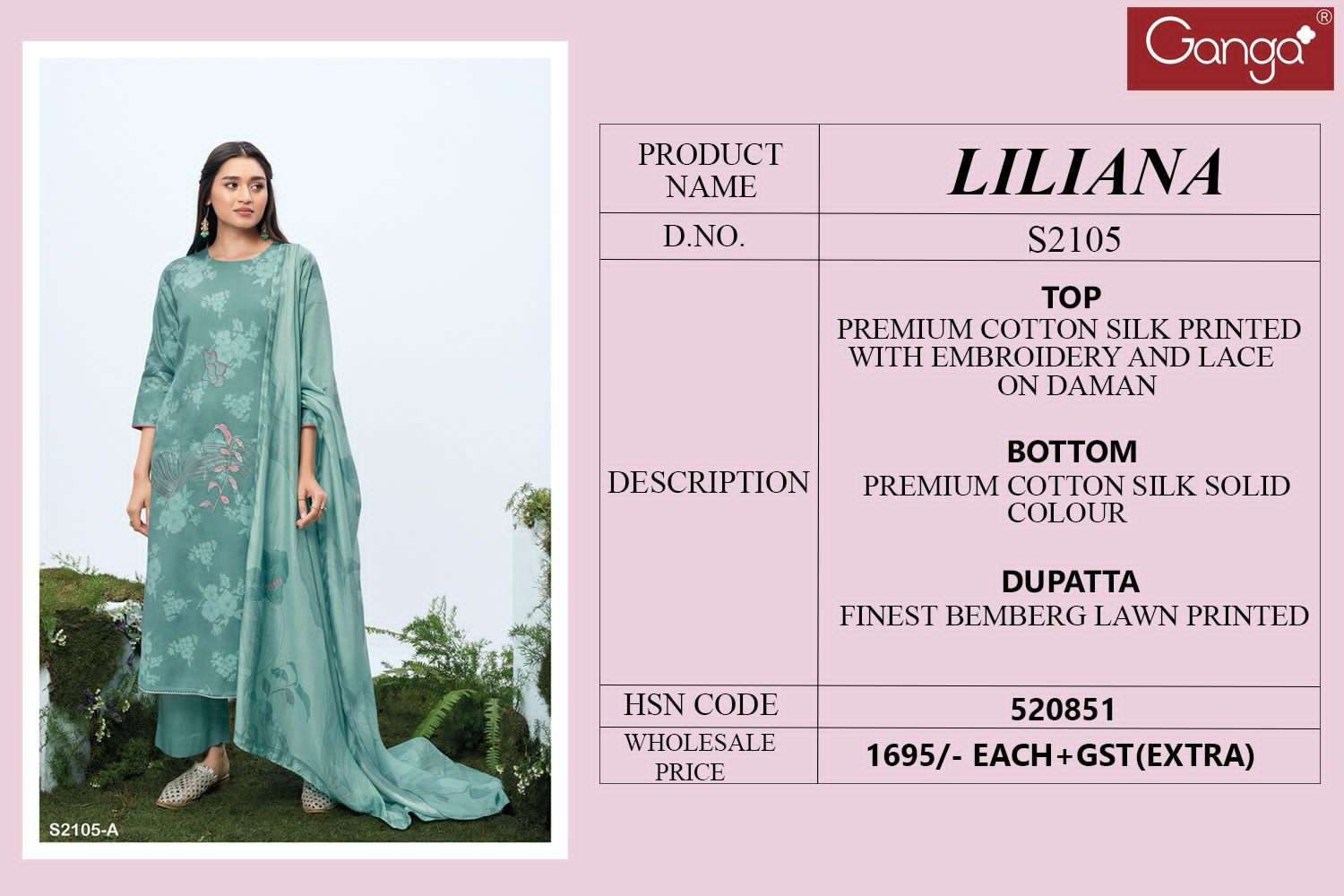 Ganga Presents liliana 2105 Colours Silk Organza Embroidery work Salwar Suits Collection At wholesale Price