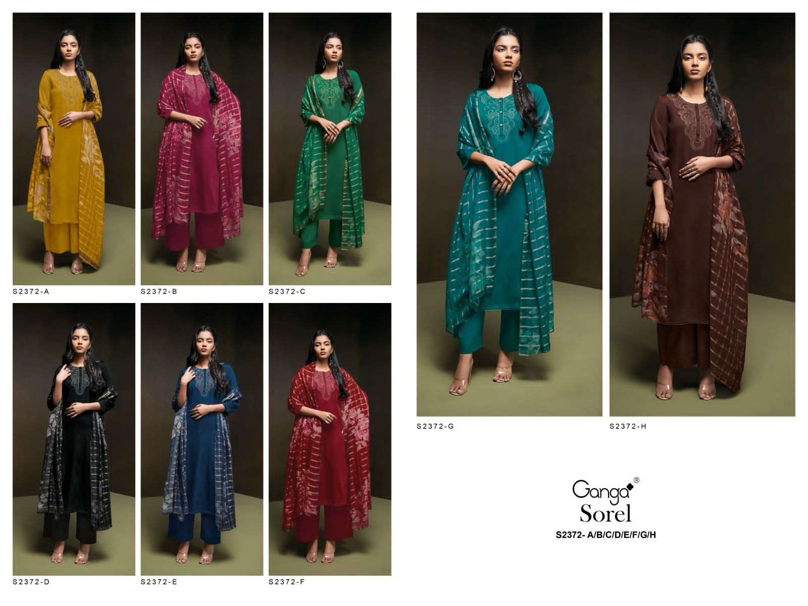 ganga sorel 2372 premium cotton silk fancy unstchid dress material collection wholesale price 