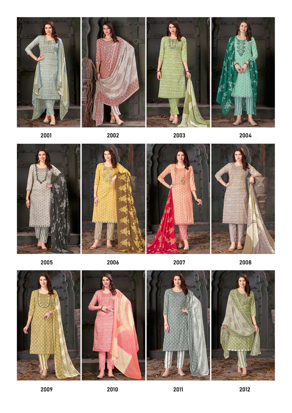 heritage collection vol-12 2001-2012 series designer fancy embroidered kurti set at wholesale price surat gujarat