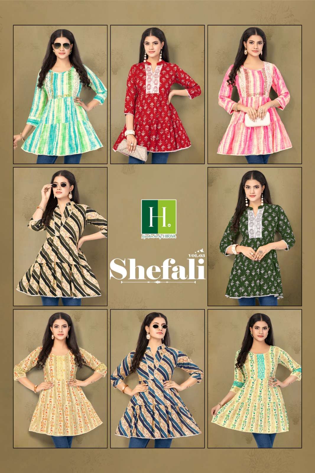 hirwa shefali vol-3 series latest designer casual wear short kurti wholesaler surat gujarat