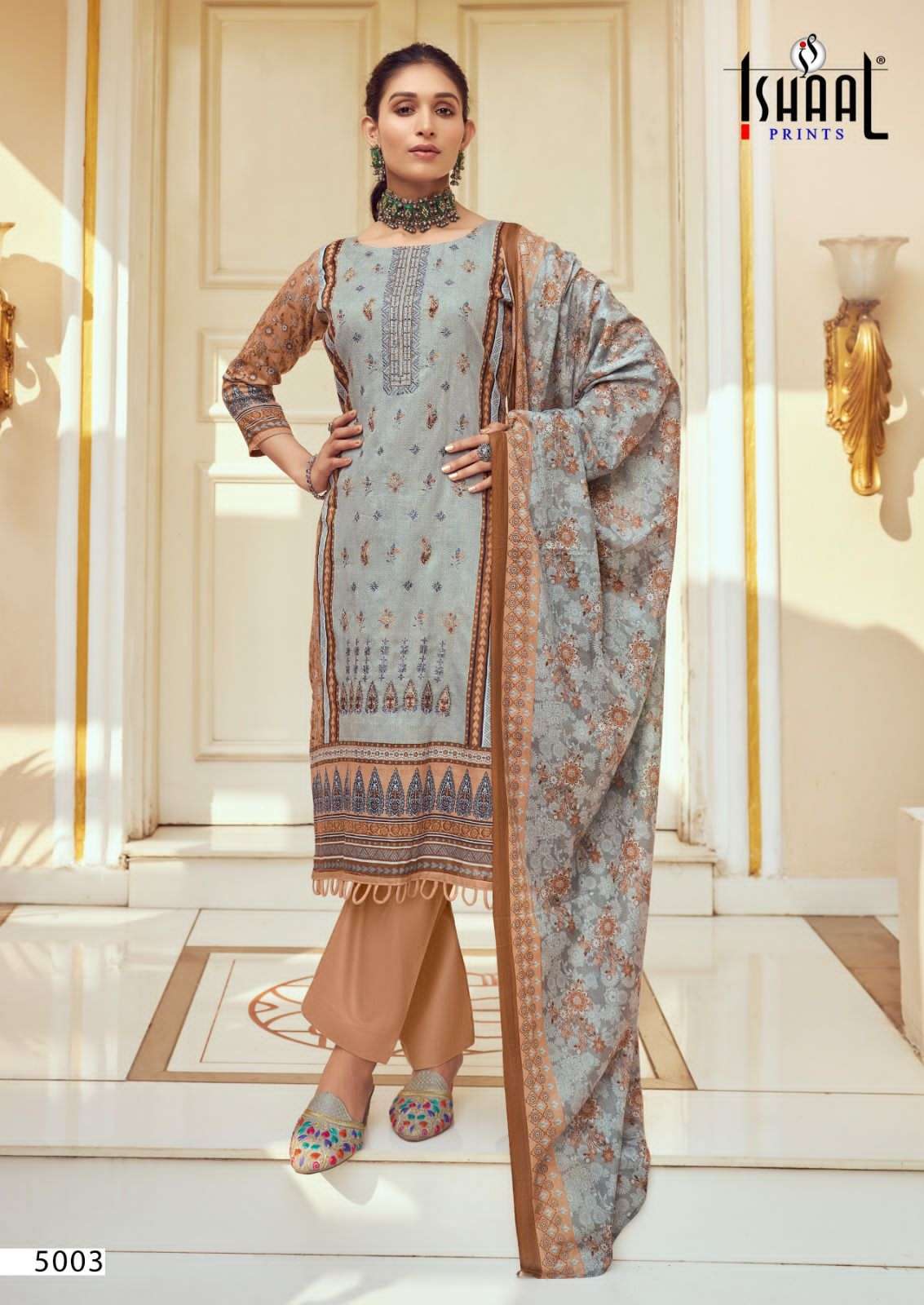 ishaal prints embroidered vol-5 5001-5010 series designer fancy salwar kameez wholesaler surat gujarat