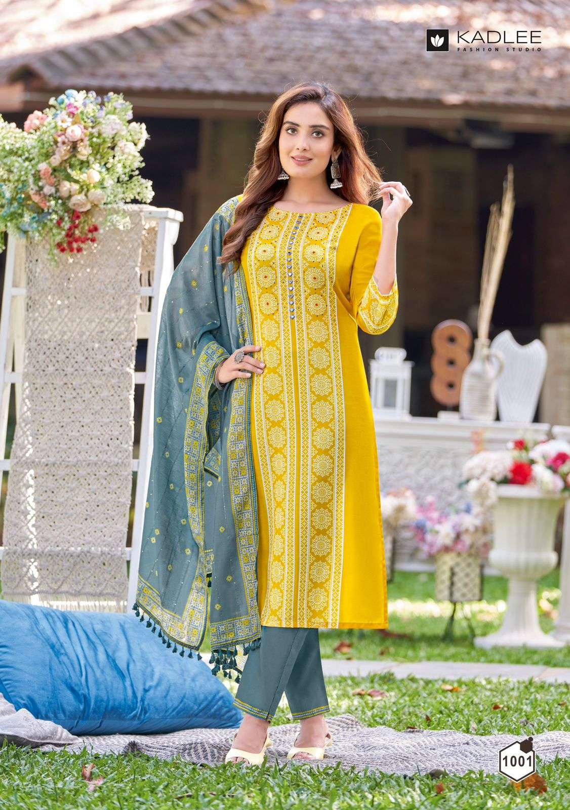 kadlee malhar 1001-1004 series rayon designer kurtis pant with dupatta set at wholesale price