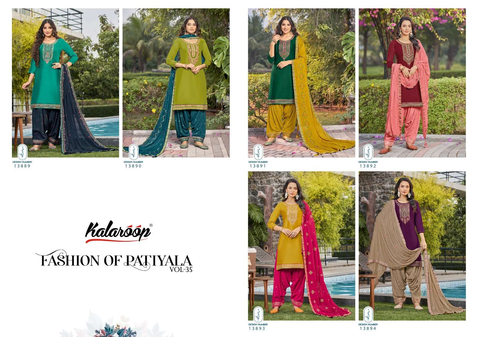 kalaroop fashion patiala vol-35 13889-13894 series designer wedding and festive wear kurti set wholesaler