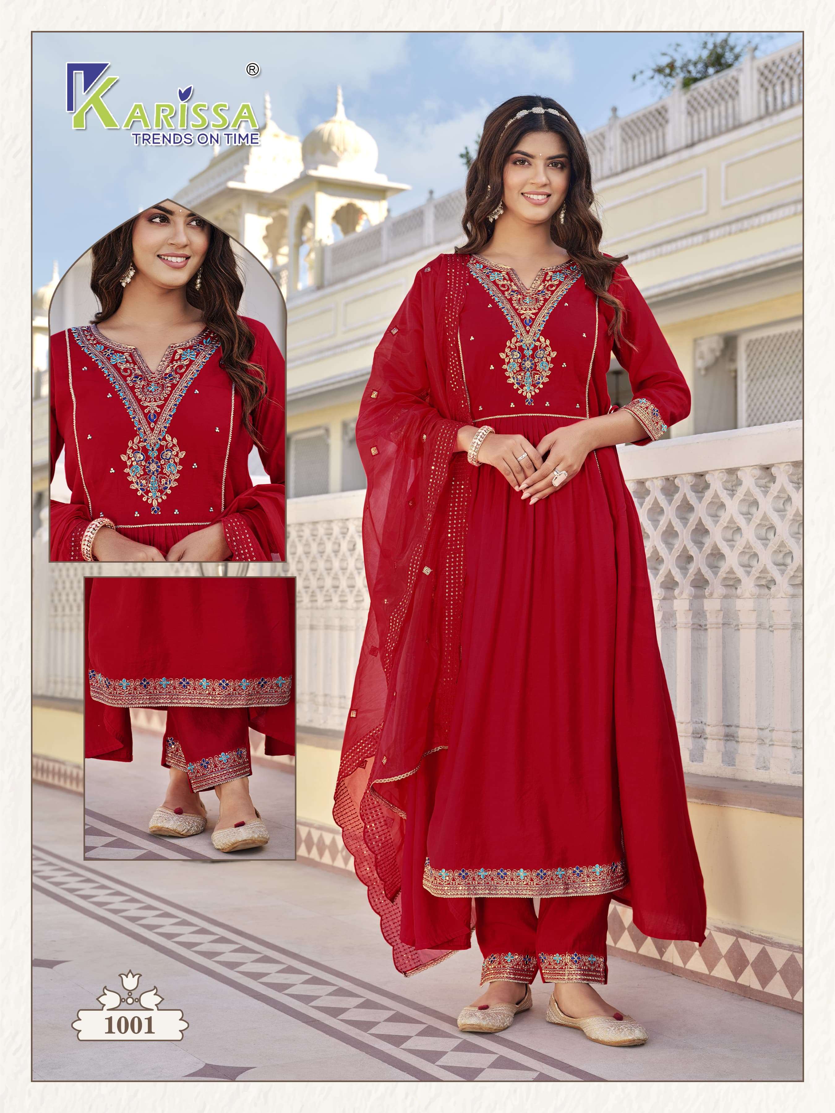 karissa trends kalisha 1001-1005 series designer party wear kurti set wholesaler surat gujarat