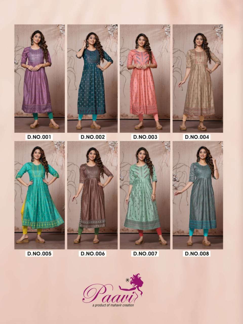 Kavya by paavi 001-008 series fancy silk designer kurtis collection wholesale surat