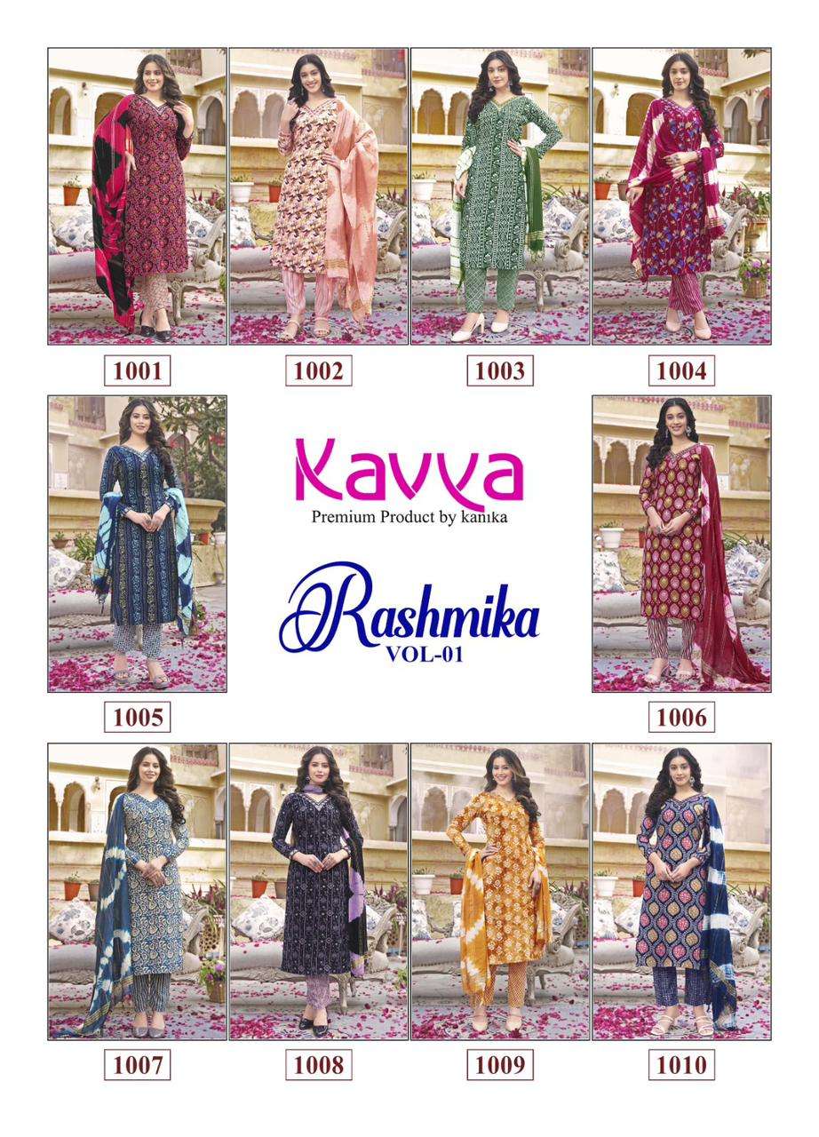 kavya rashmika vol-1 1001-1010 series latest fancy traditional kurti with pant and dupatta set wholesaler surat gujarat