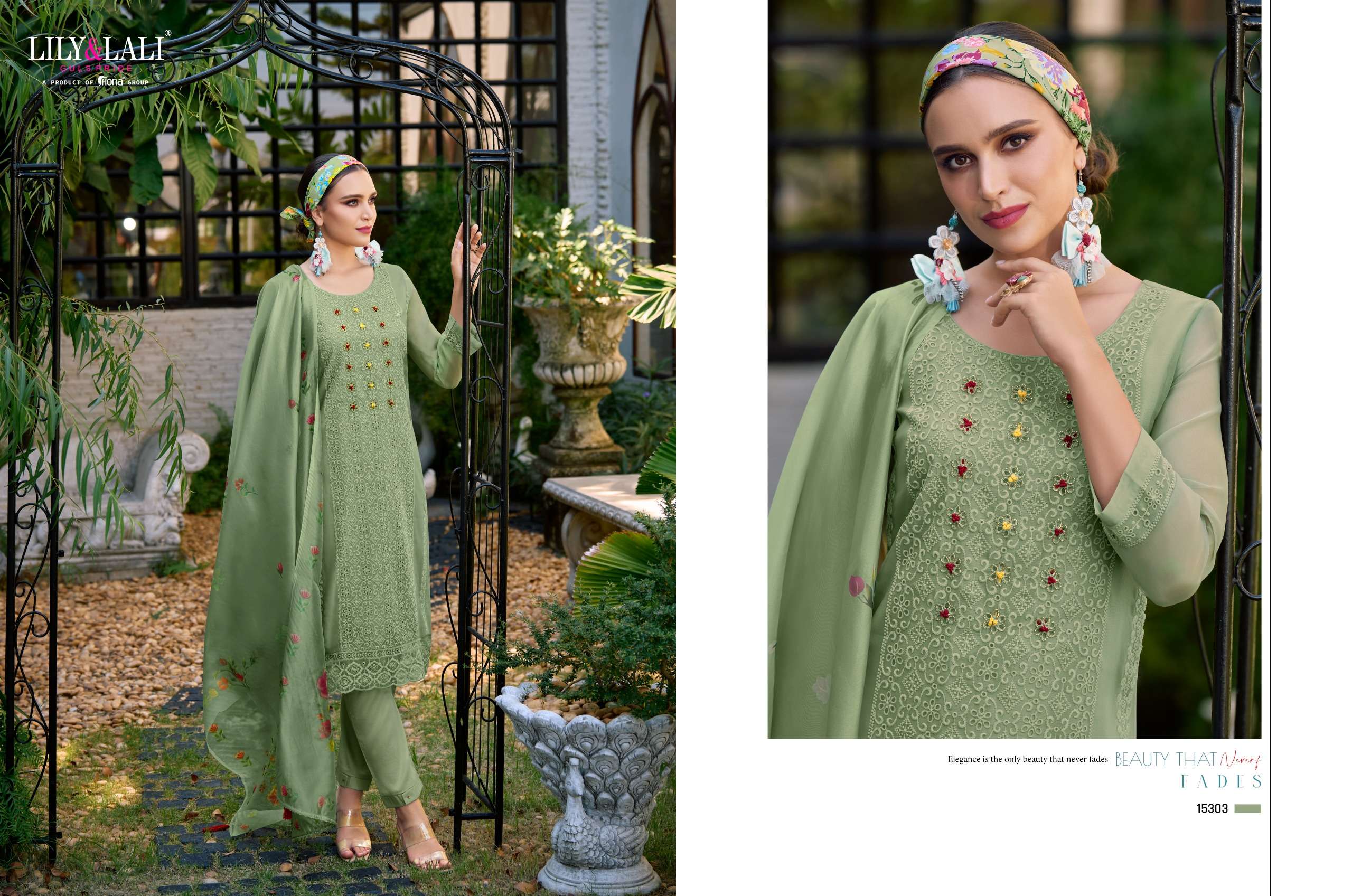 lily & lali chikankari organza 15301-15306 series latest designer kurti set wholesaler surat gujarat