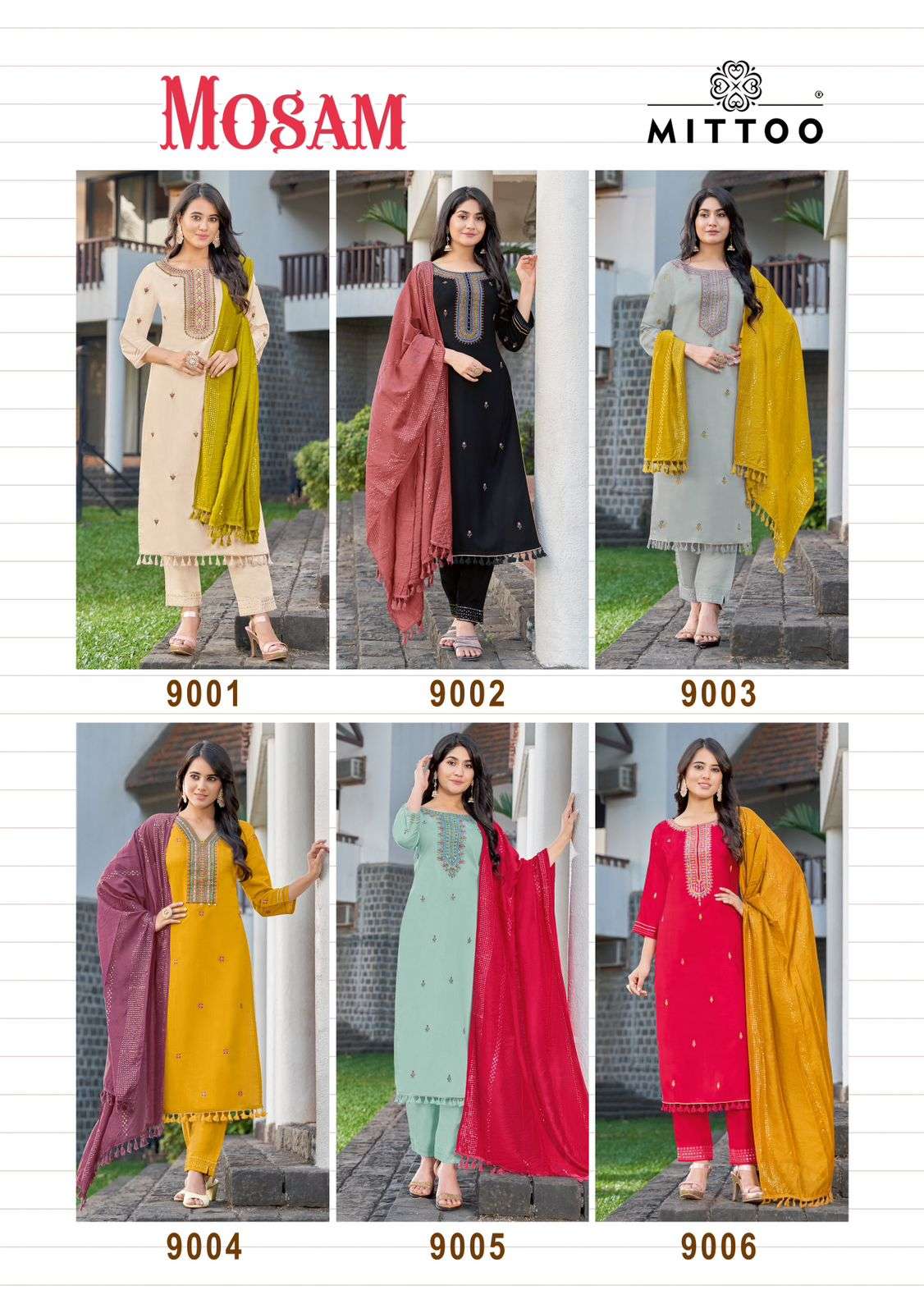 mittoo mosam 9001-9006 series designer fancy kurti set wholesaler surat gujarat