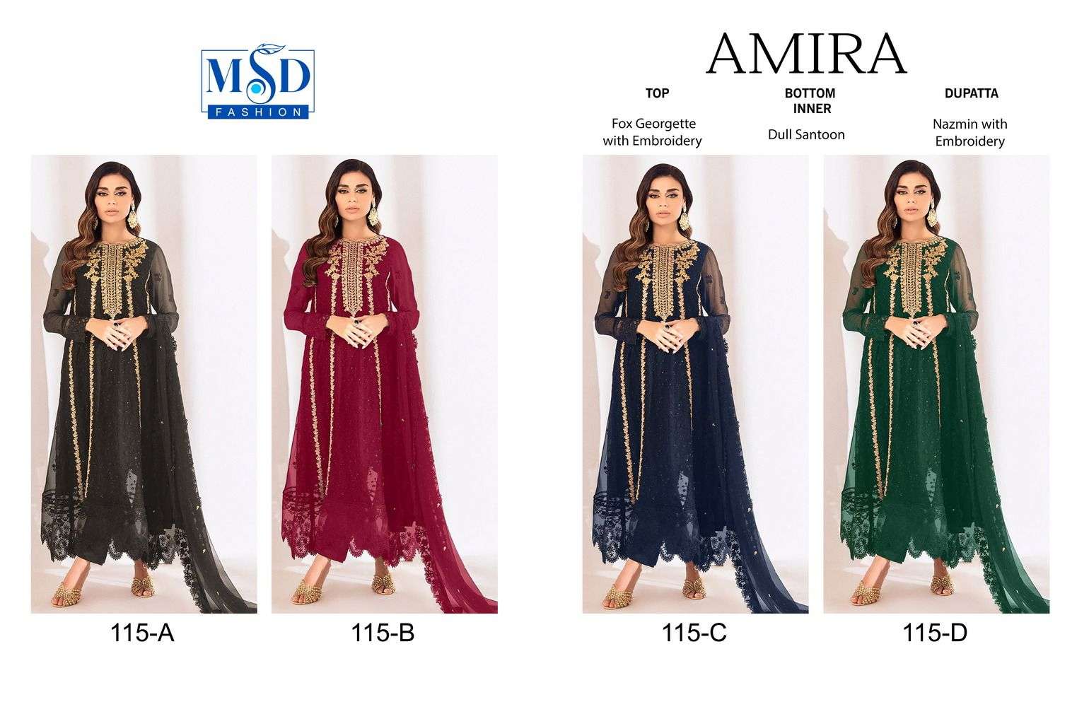 msd amira vol-1 115 colours velvet embroidery work pakistani suits collection at wholesale price
