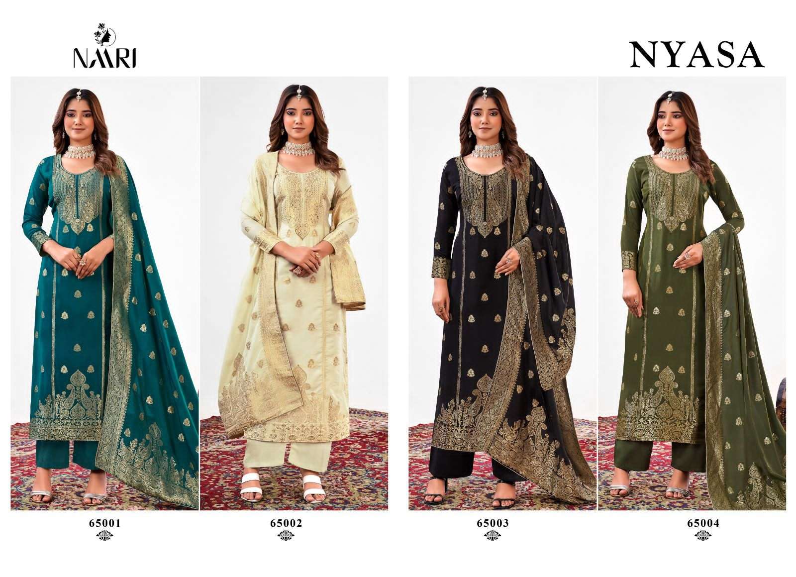 naari nyasa 65001-65004 series muslin dola jaquard salwar suits collection at wholesale surat