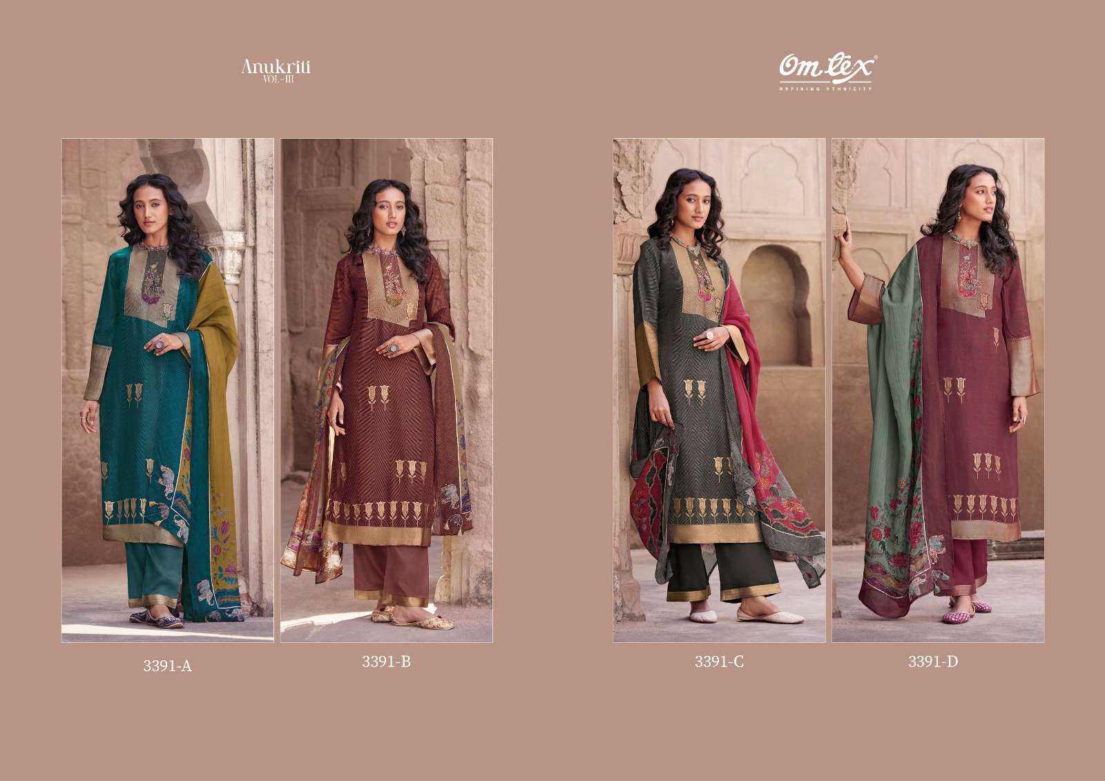 om tex anukriti vol-3 3391 colour series designer partywear wear wholesaler surat gujarat