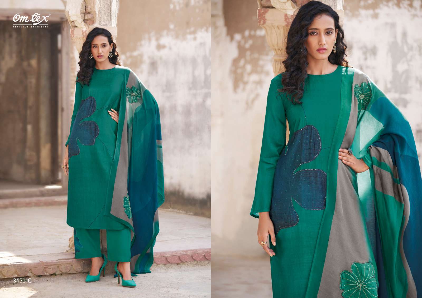 om tex husnara 3451 colour series latest designer wedding wear muslin salwar kameez wholesale price gujarat surat