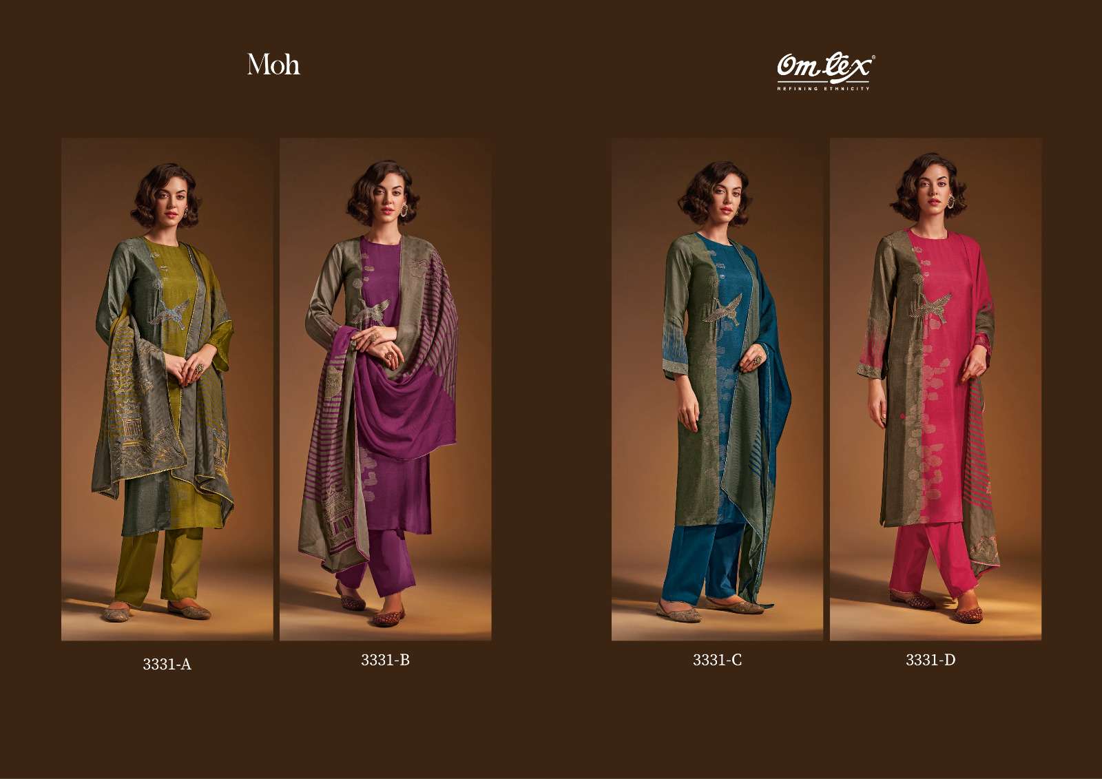 om tex moh 3331 colour series latest designer wedding wear muslin salwar kameez wholesale price surat india