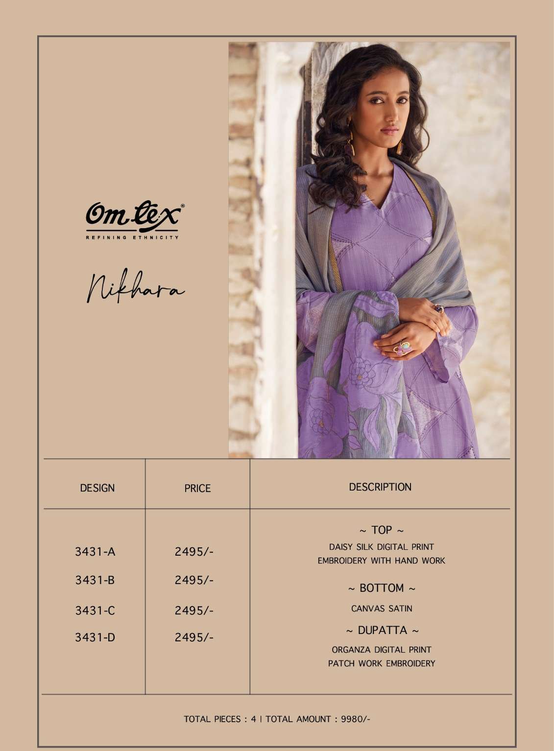 om tex nikhara 3431 colour series latest designer wedding wear muslin salwar kameez wholesale price surat