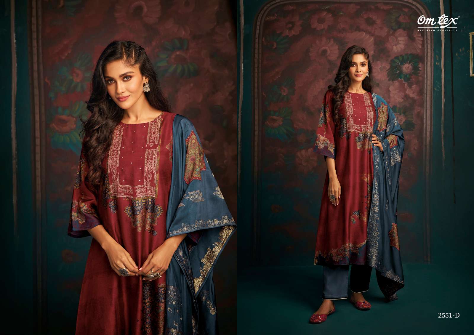 om tex zinnia 2551 colour series latest designer wedding wear muslin salwar kameez wholesale price surat