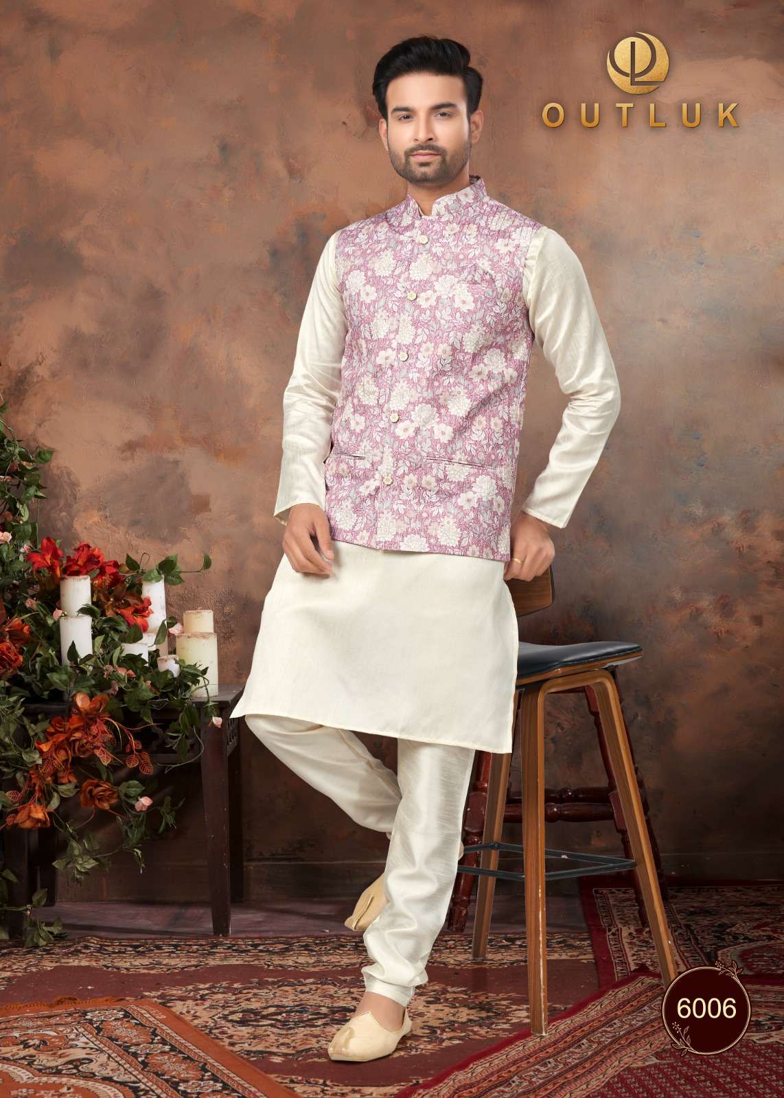 outluk wedding collection vol-6 5001-5007 series cotton work mens kurta with pajama set collection at wholesale price
